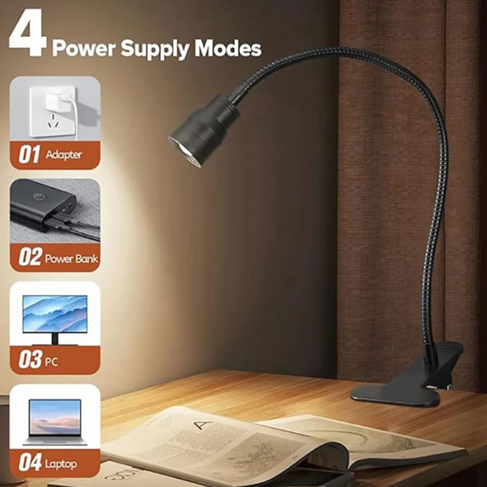 Luce LED da Lettura USB A Pinza con Tre Colori e Regolazione Intensità per Libri