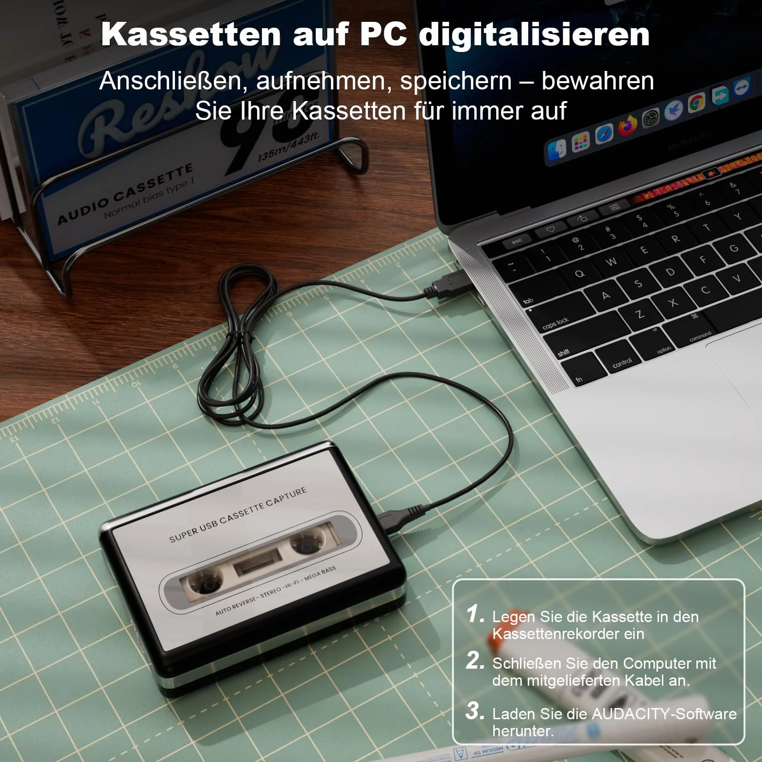 Reshow Registratore a cassette portatile MP3 USB argento