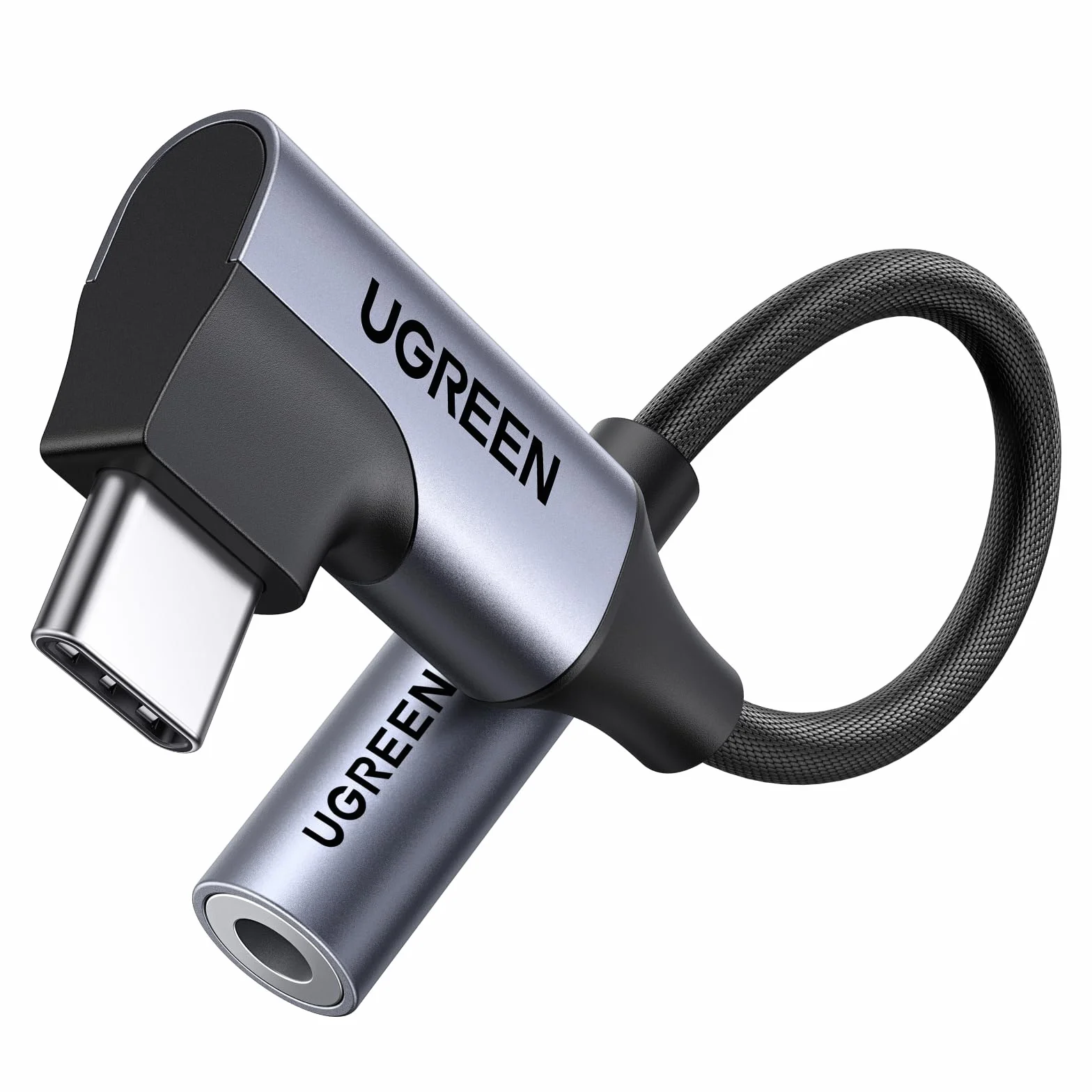 UGREEN Adattatore da USB-C a Jack Audio 3,5 mm Angolato 90 Gradi con DAC per iPhone 17/17 Air/17 Pro/17 Pro Max, Galaxy S25, iPad, Mac
