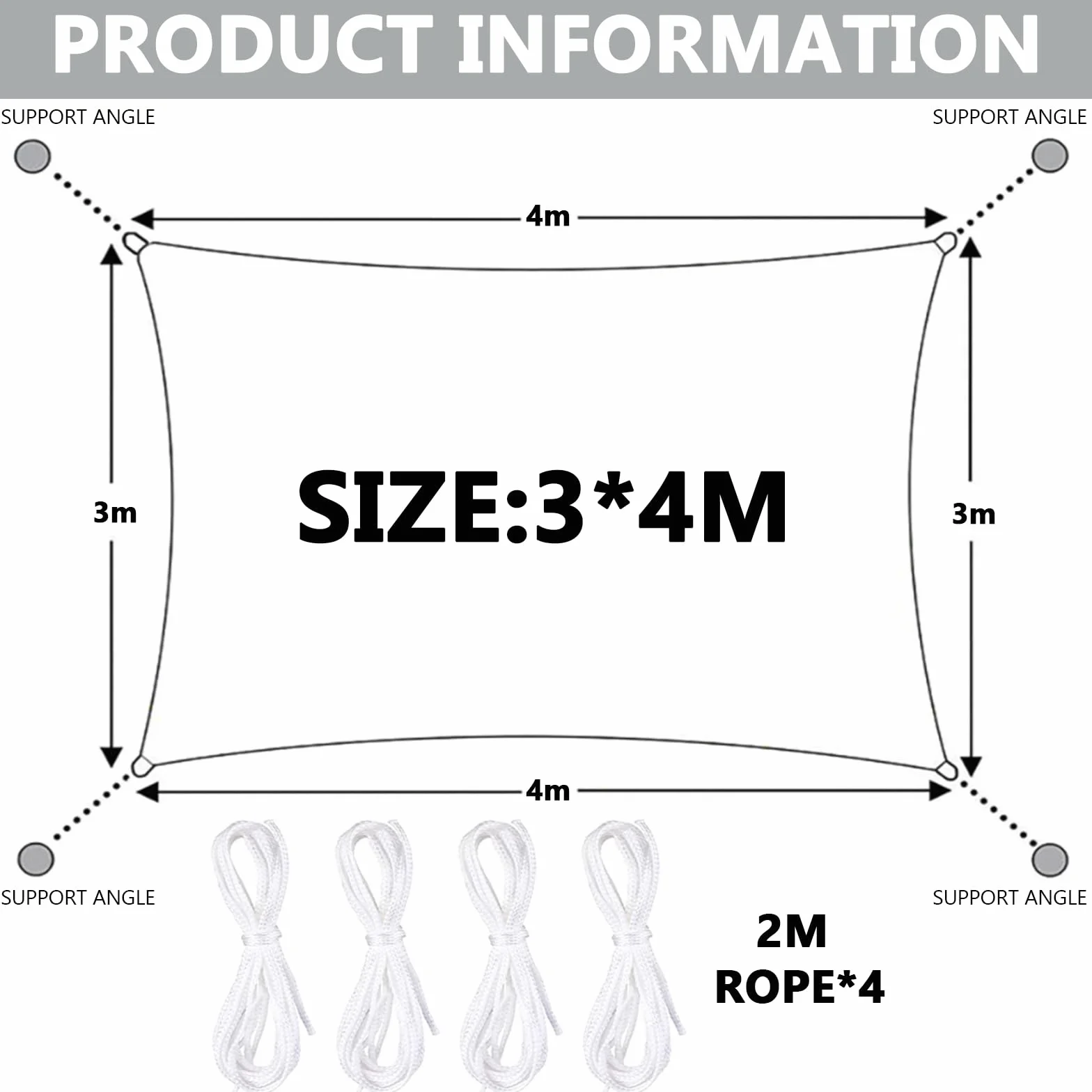 Vela Ombreggiante Impermeabile 3x4m Protezione UV Tenda A Vela per Esterno Grigio