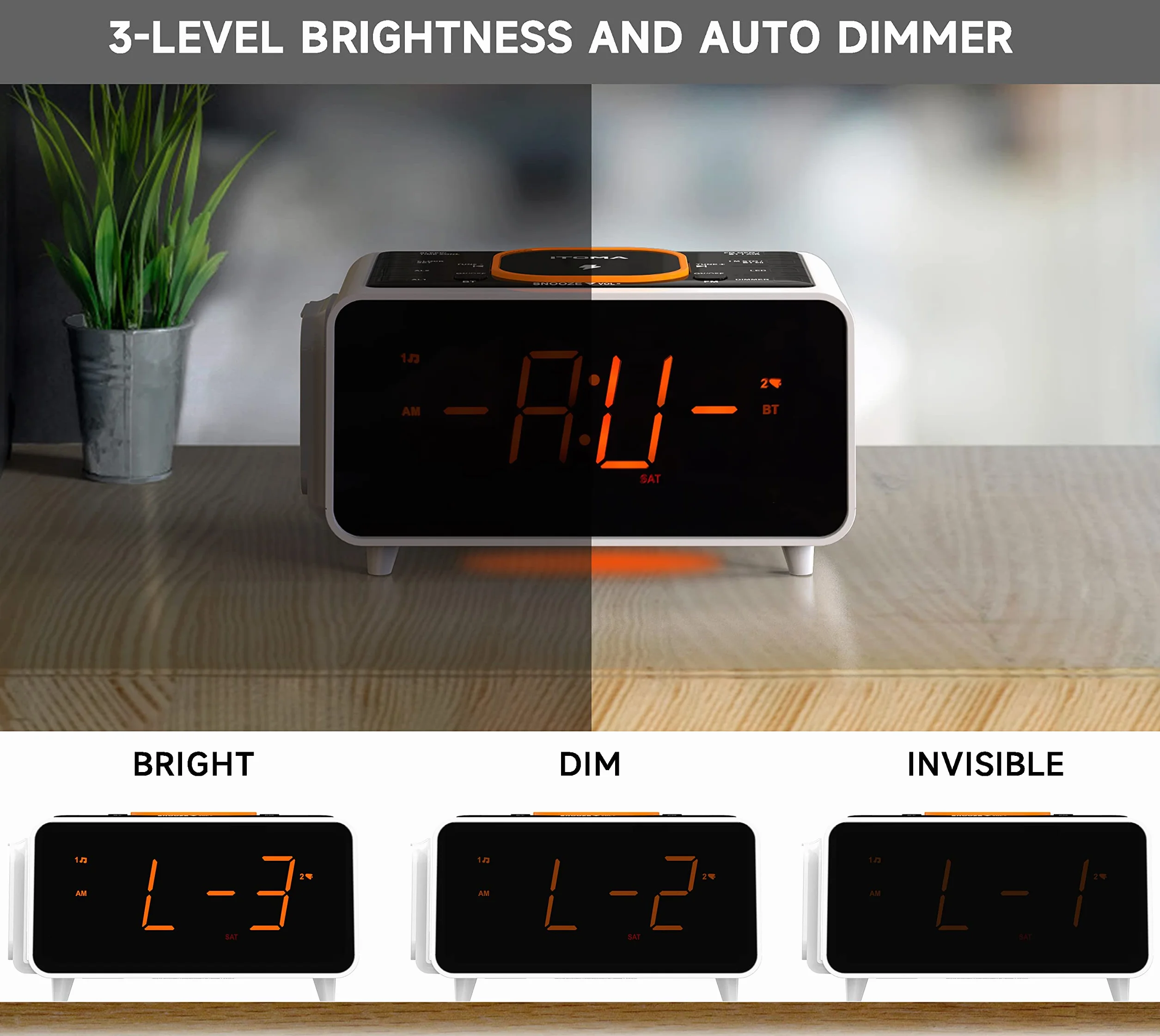 iTOMA CKS209 Radiosveglia Bluetooth 15W Caricabatterie Wireless USB Snooze Display 1,4" LED