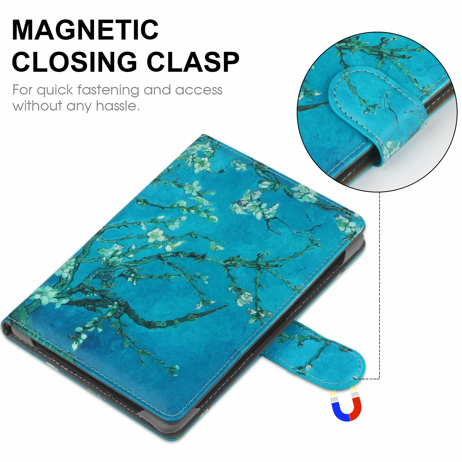 HoYiXi Custodia Universale per eReader 6.8" 7" Compatibile Kindle Paperwhite Colorsoft Kobo PocketBook Tolino Sony con Stand Fiore