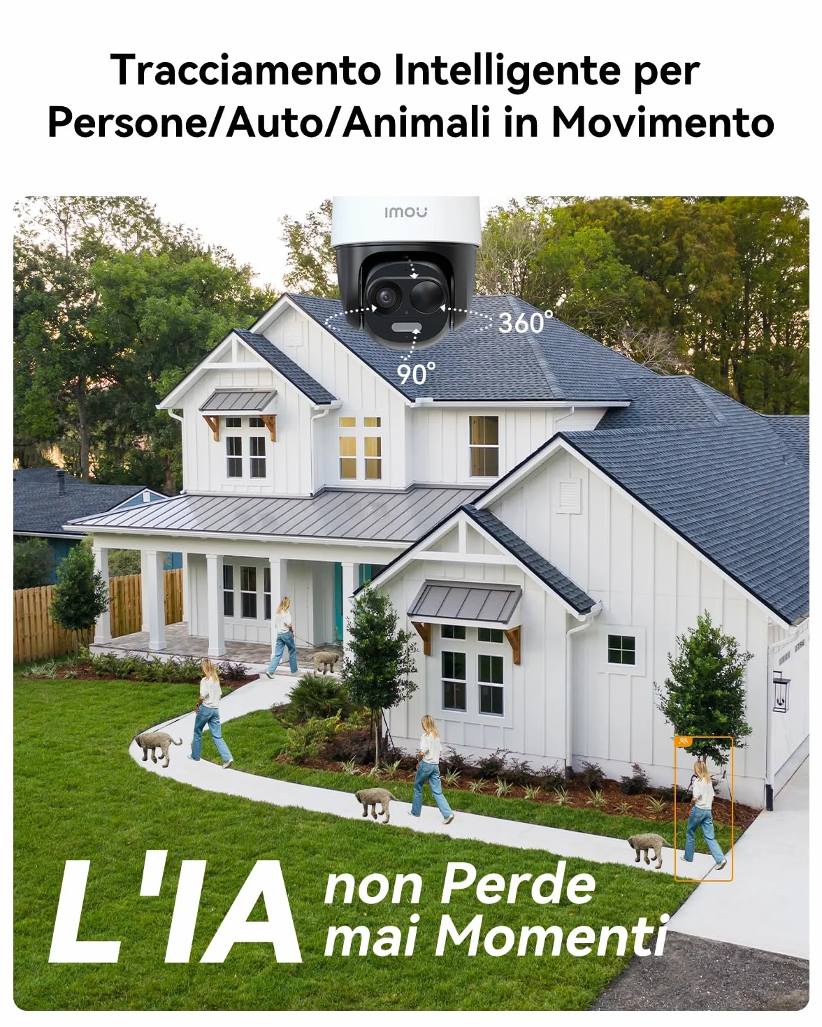 Imou 2K Telecamera da Esterno WiFi Senza Fili Solare con Batteria 5000mAh, 360° PTZ, 2.4GHz, Rilevamento PIR, Visione Notturna a Colori, IP65