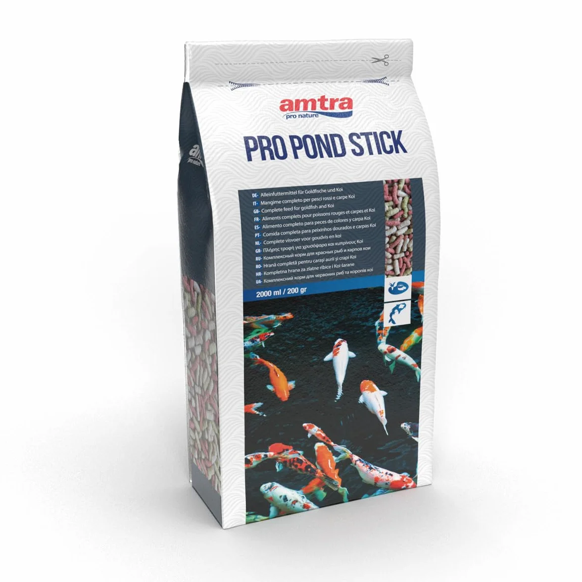 Amtra Pro Pod Stick - Mangime completo per carpe koi, pesci rossi d'acquario e laghetti ornamentali, in stick galleggianti di 12-14 mm, 2 litri