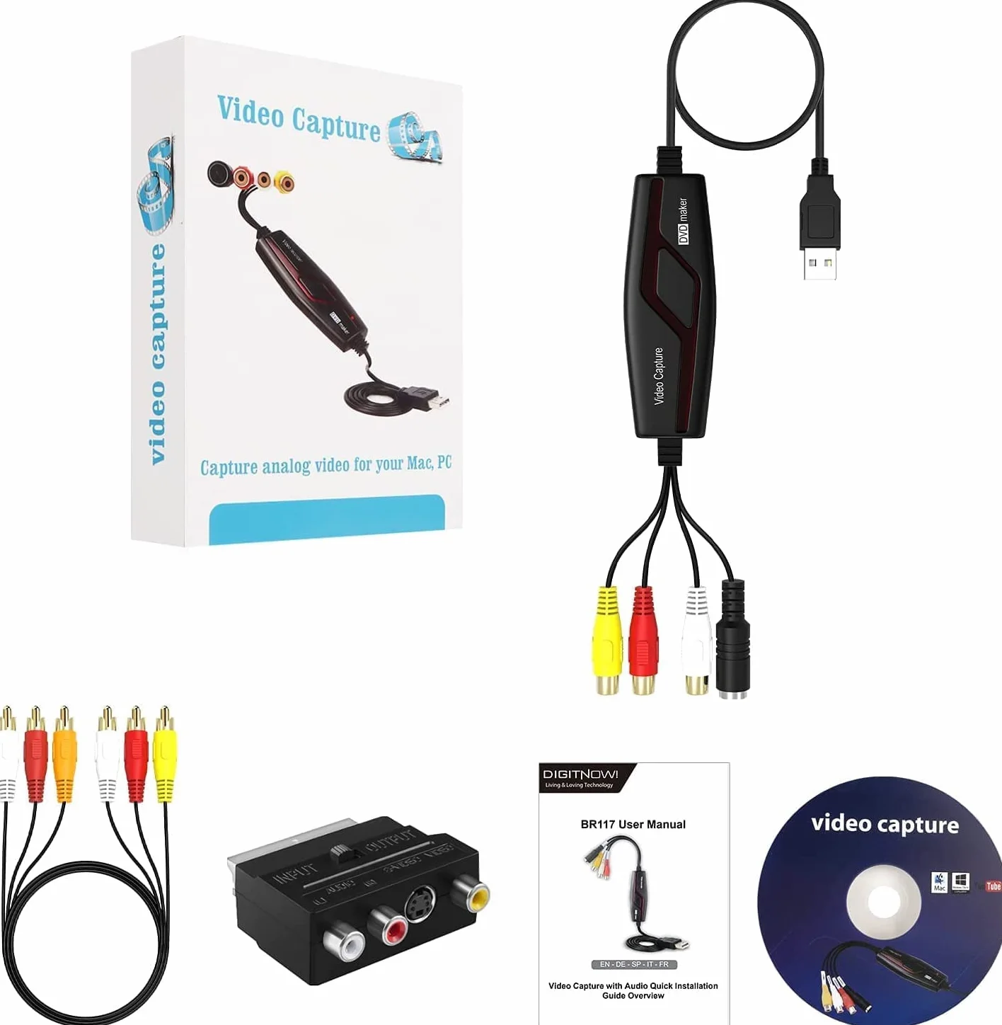 DIGITNOW! Scheda di Acquisizione Video USB, Convertitore Analogico Hi8 VHS DVD per Windows 10/Mac