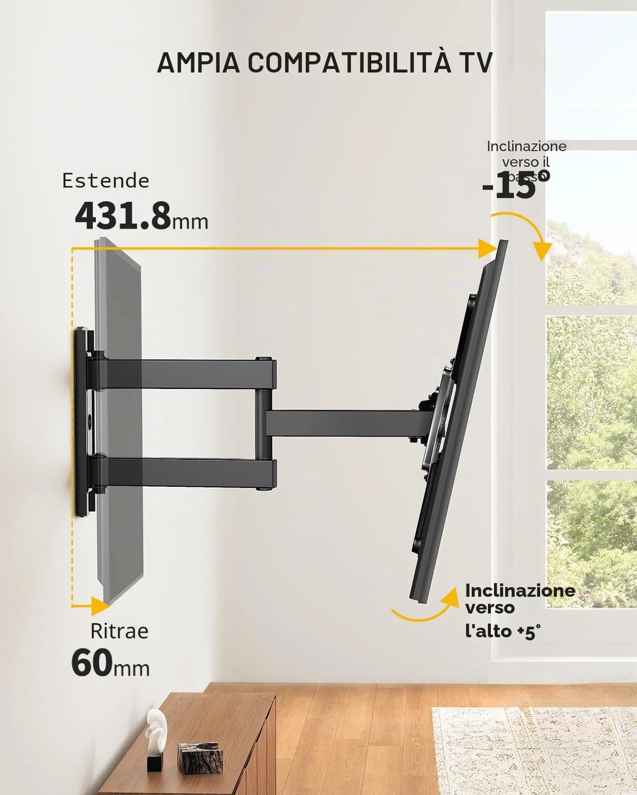 Alphamount Supporto TV Parete Braccio Girevole Estendibile 26-60 Pollici VESA 400x400 35 kg