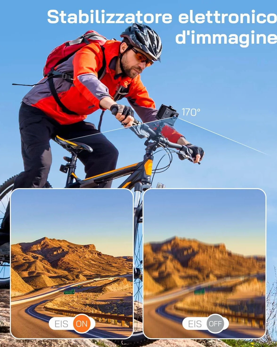 WOLFANG GA100 Action Cam 4K 30FPS 20MP 170° Grandangolo Impermeabile 40M con 32GB MicroSD EIS Telecomando 2.4G