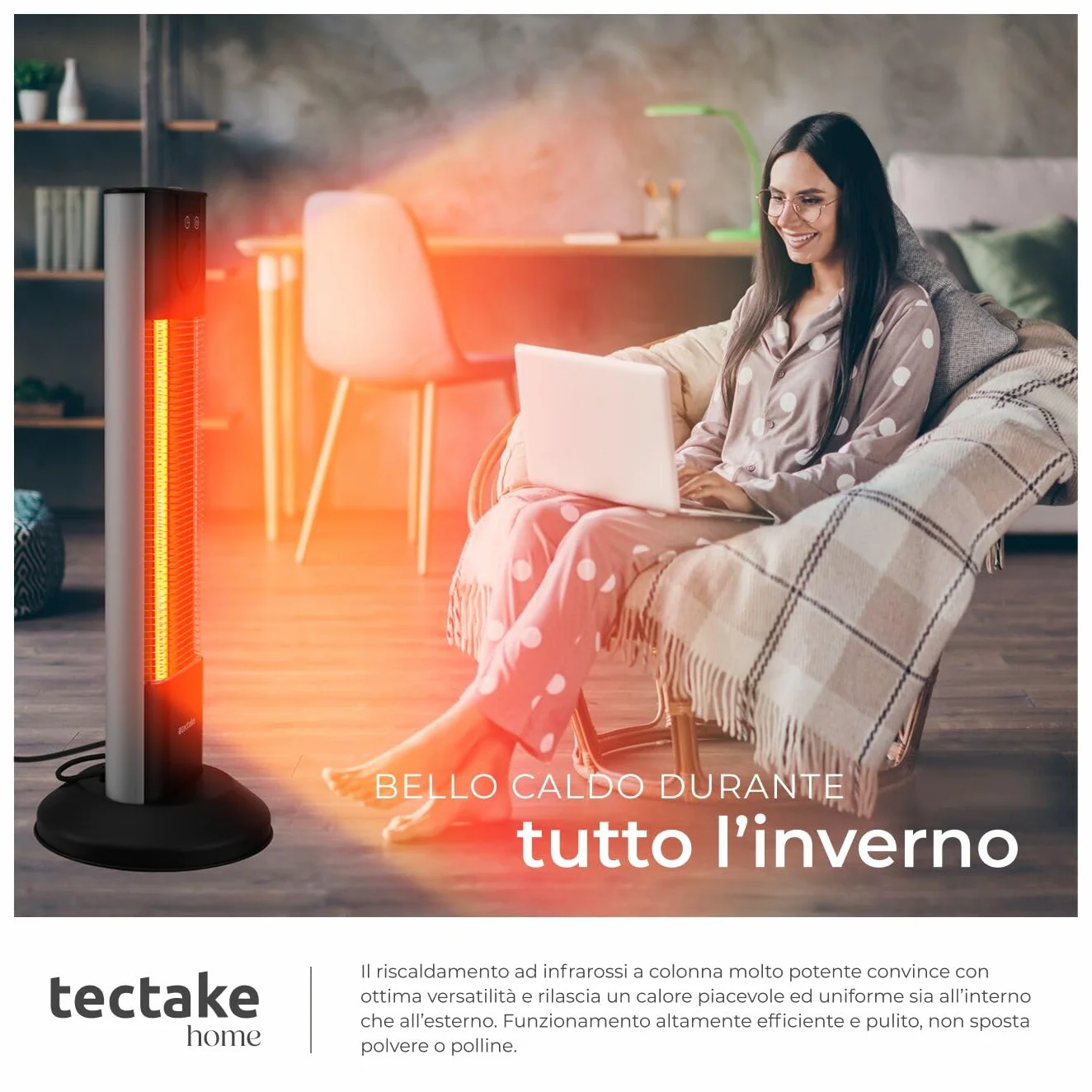 tectake® Radiatore a Infrarossi 1500W, LED, Timer, 3 Livelli di Potenza, Telecomando, Alluminio Inossidabile, Protezione Antiribaltamento, Riscaldamento Diretto, per camping, interno ed esterno - Nero