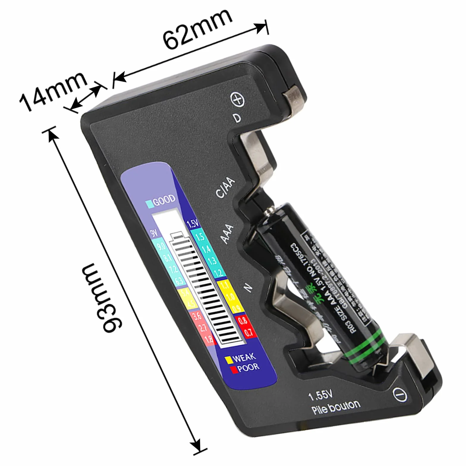 Tester della Batteria Universale con Display LCD Digitale per Batterie AA/AAA/C/D 1,5V-9V