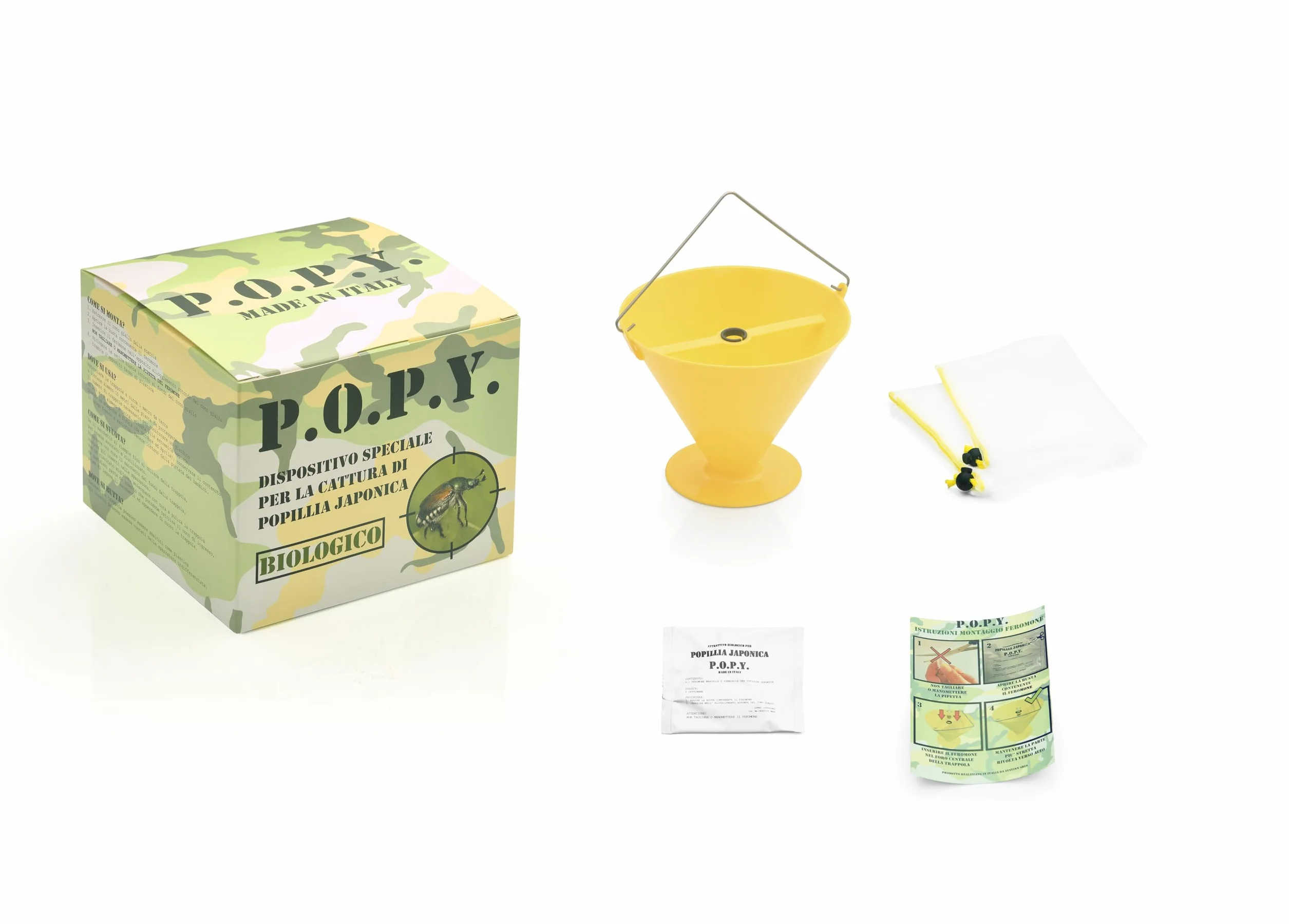 P.O.P.Y. | Kit Trappola Popillia Japonica, con Feromone e Sacchetti Raccolta, Soluzione Completa per il Controllo degli Insetti