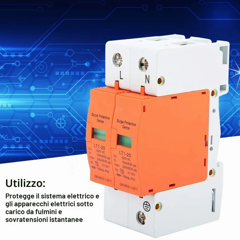 DEWIN Dispositivo Scaricatore 2P 10kA-20kA 420V AC Protezione Sovratensioni