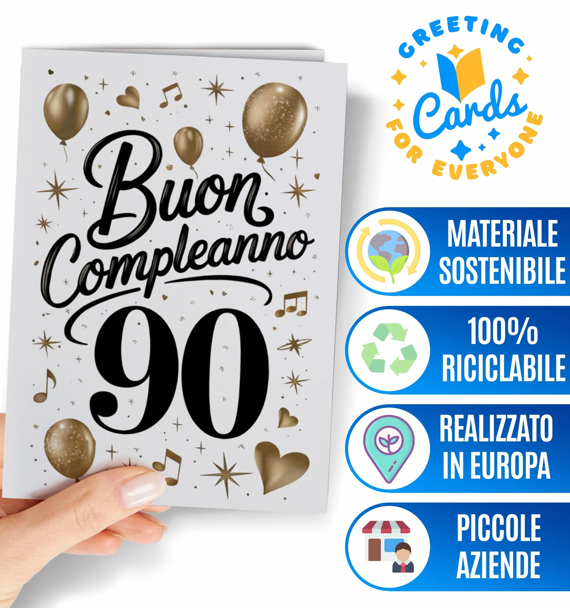 Biglietto Auguri 90 Anni Uomo Donna - Regalo Compleanno Divertente Per Mamma Papà Nonno Nonna - EU 127
