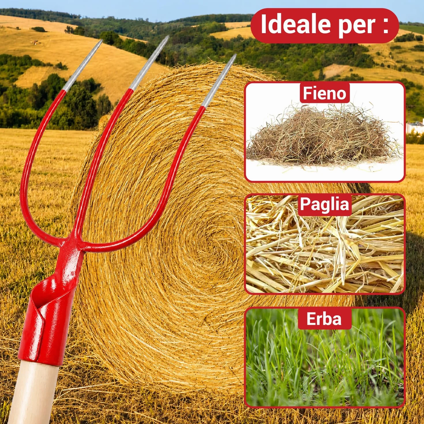 Crisalide® Forca per Fieno a 3 Denti Senza Manico – Forca in Acciaio Forgiato per Paglia, Fieno, Erbacce e Uso Agricolo Professionale
