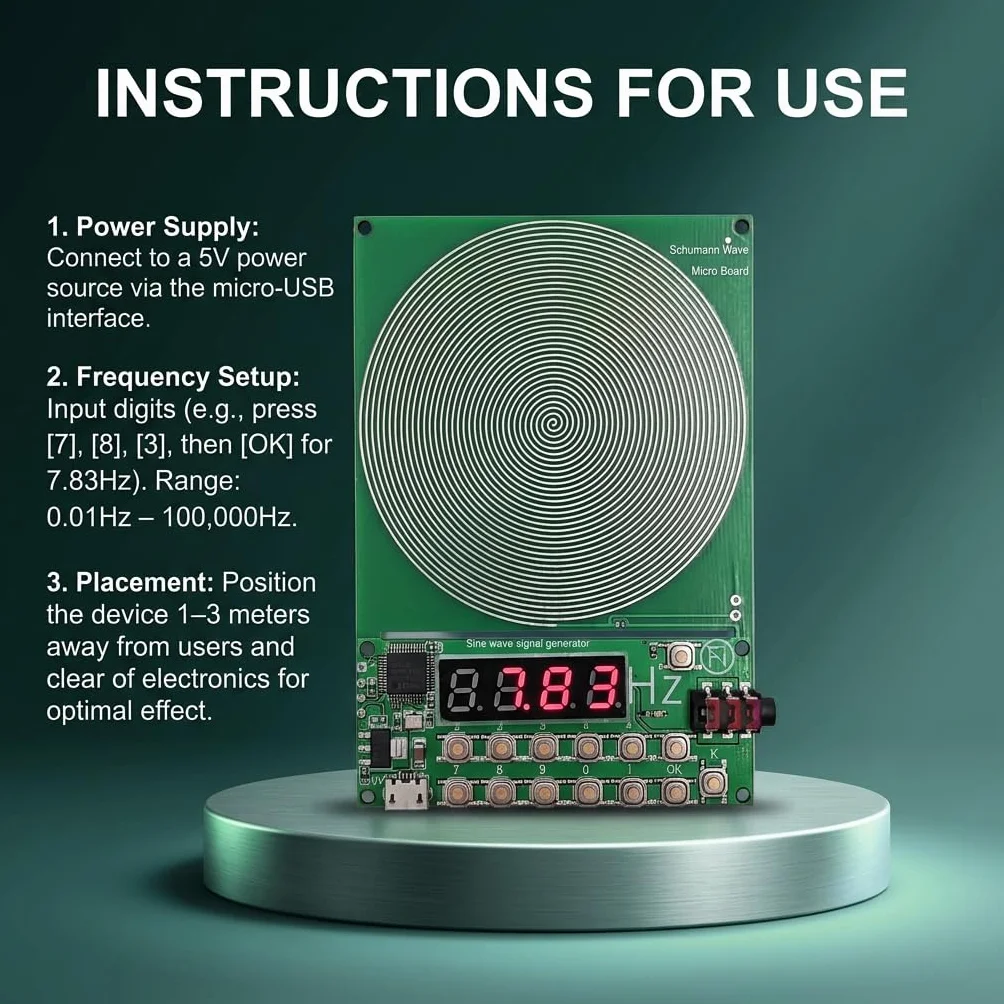 Generatore di frequenza Schumann da 7,83 Hz con display e porta USB, regolabile da 0,01 Hz a 100000 Hz, generatore di risonanza portatile per l'armonia ambientale in casa, in ufficio e per il relax.