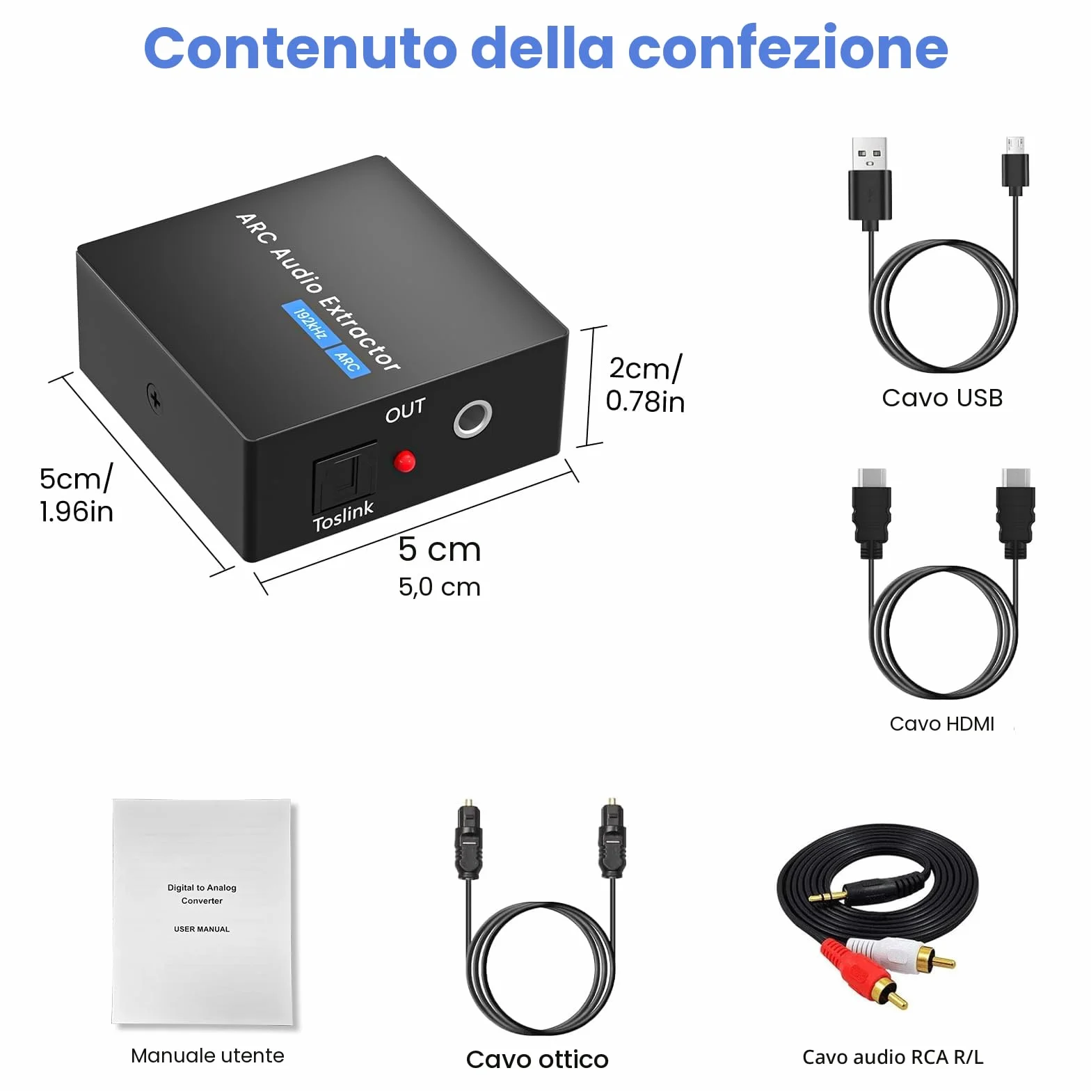 HDMI ARC Audio Extractor 192kHz Adattatore con Cavi Ottici e 3,5 mm per Impianti Stereo e Amplificatori