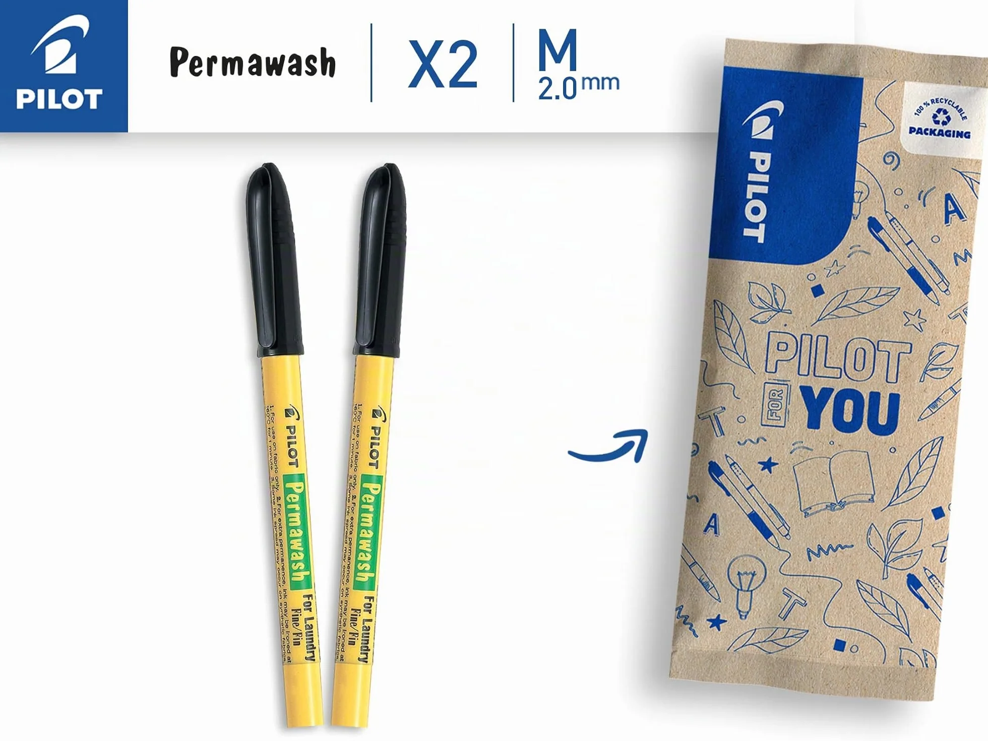 PILOT Marcatori tessili Permawash Nero Punta Fine