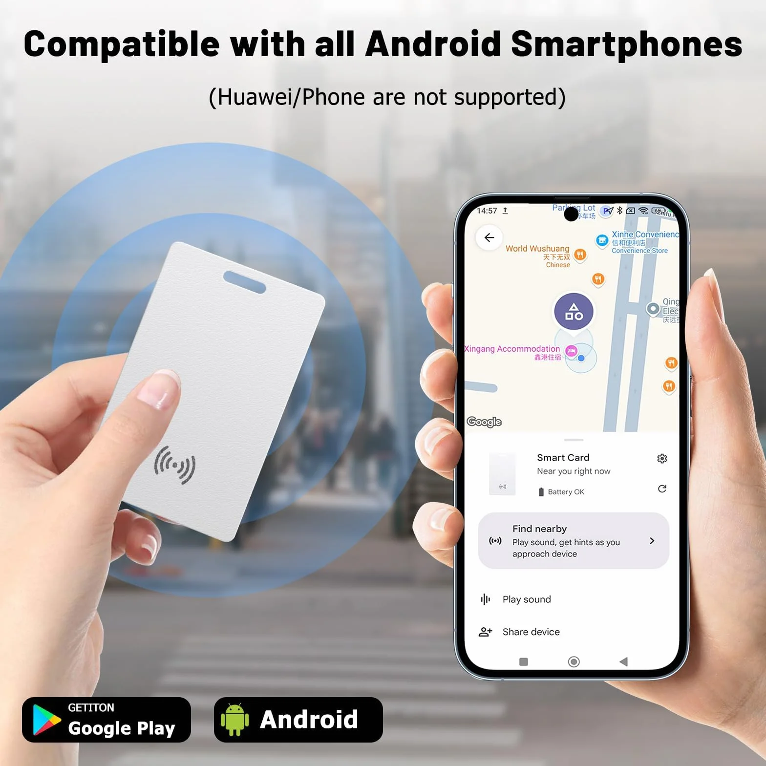 Wallet Tracker Android Ricaricabile Senza Cavo IP68 Impermeabile Compatibile Google Trova il Mio Dispositivo