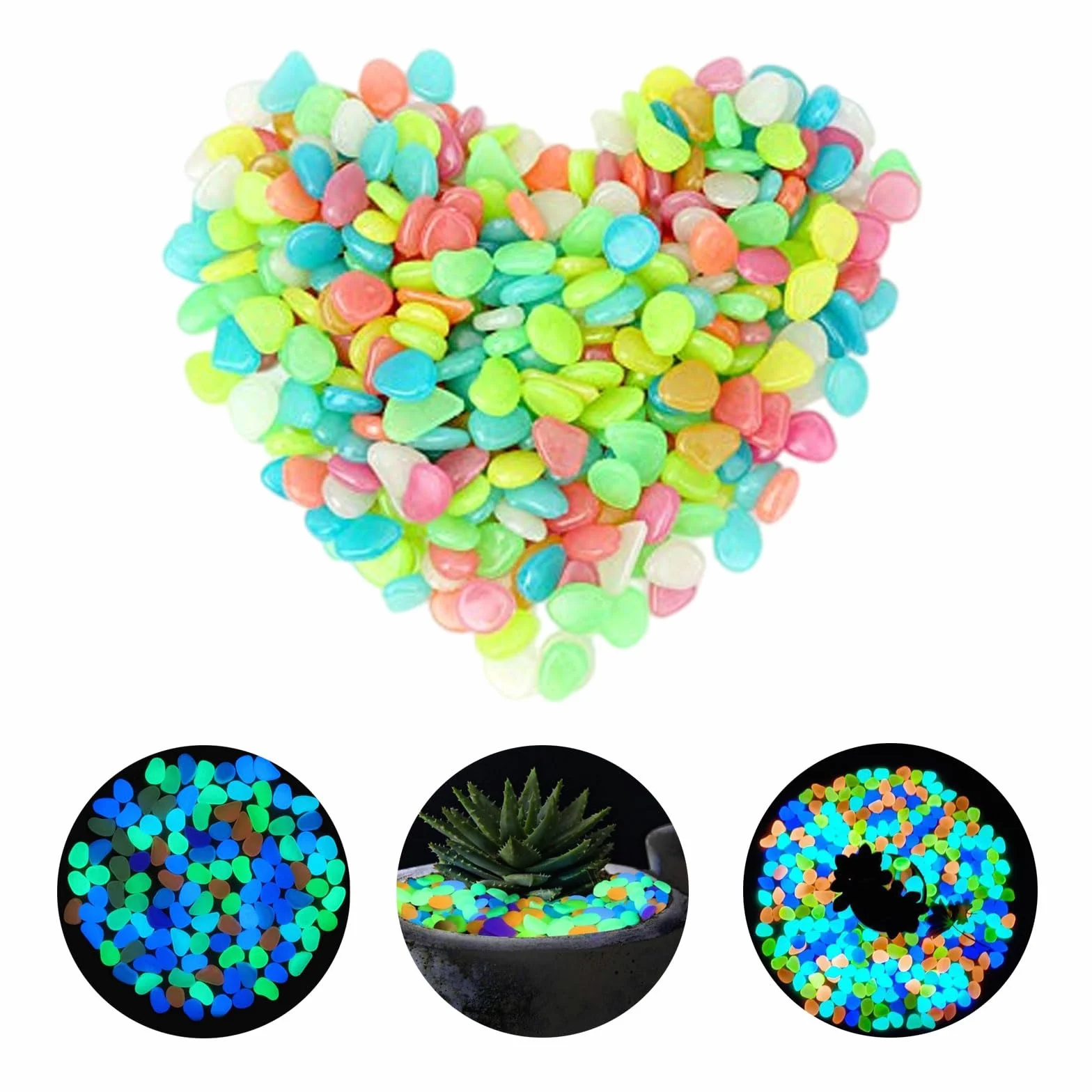 300 Pezzi Pietre Luminose Colorate,Pietre Luminosi, Pietre Fluorescent, Ciottoli Fluorescenti, per Giardino, Sentieri, Cortile, Vaso di Fiori, Acquario, Piscina
