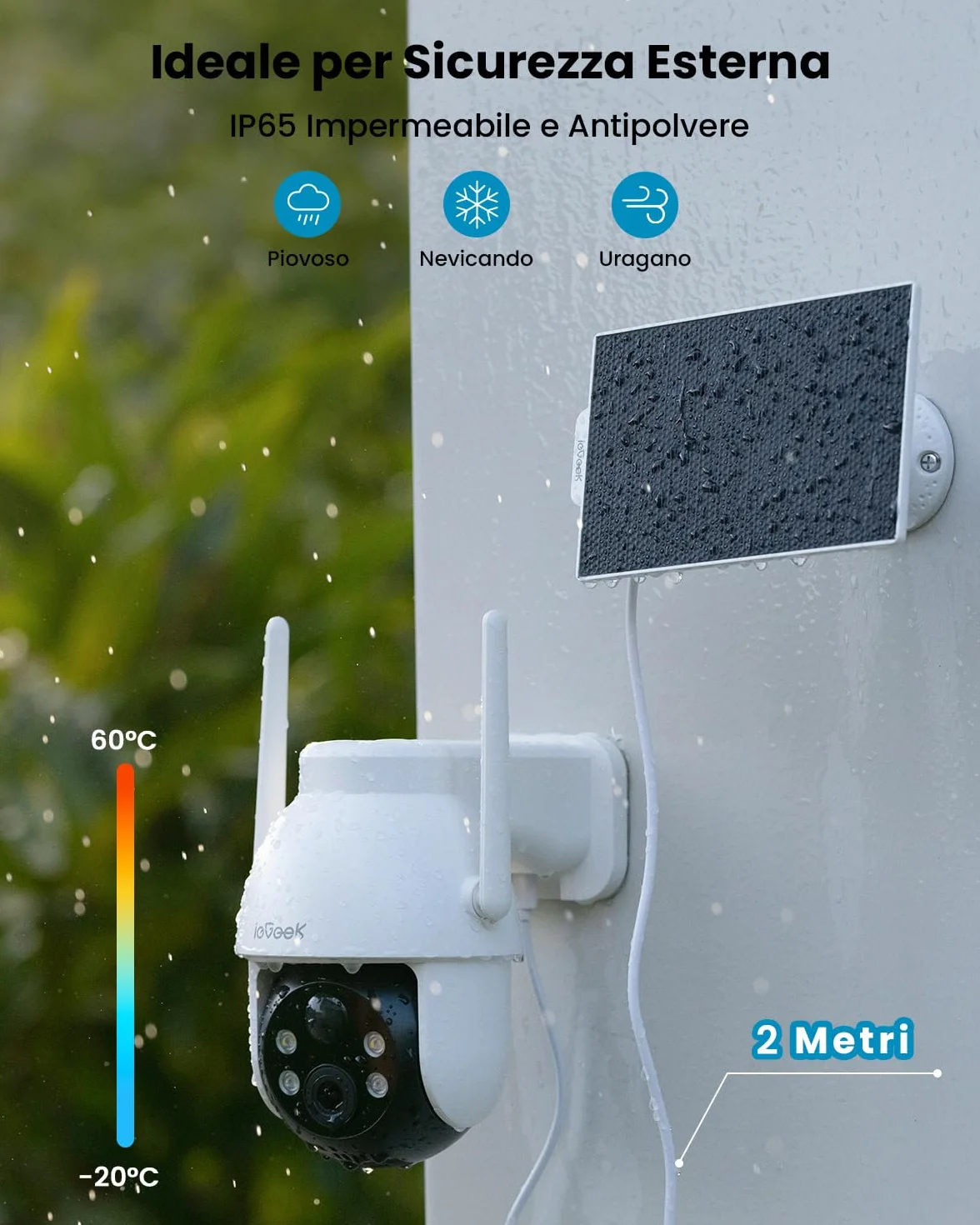 ieGeek 2K Telecamera Wi-Fi Esterno Senza Fili a Batteria 360° PTZ Videocamera Sorveglianza con Pannello Solare, Rilevazione Movimento PIR, Visione Notturna Colori, 2 Vie Audio IP65