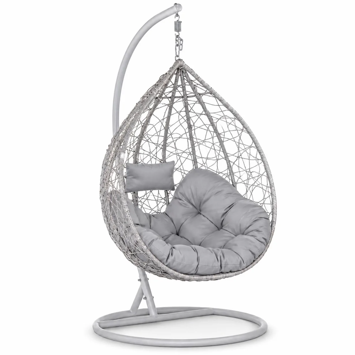 Poltrona a Dondolo Sospesa da Giardino Estosa Ferro Diametro 108cm Altezza 198cm Fibra Sintetica Cuscini Poliestere Portata 120kg