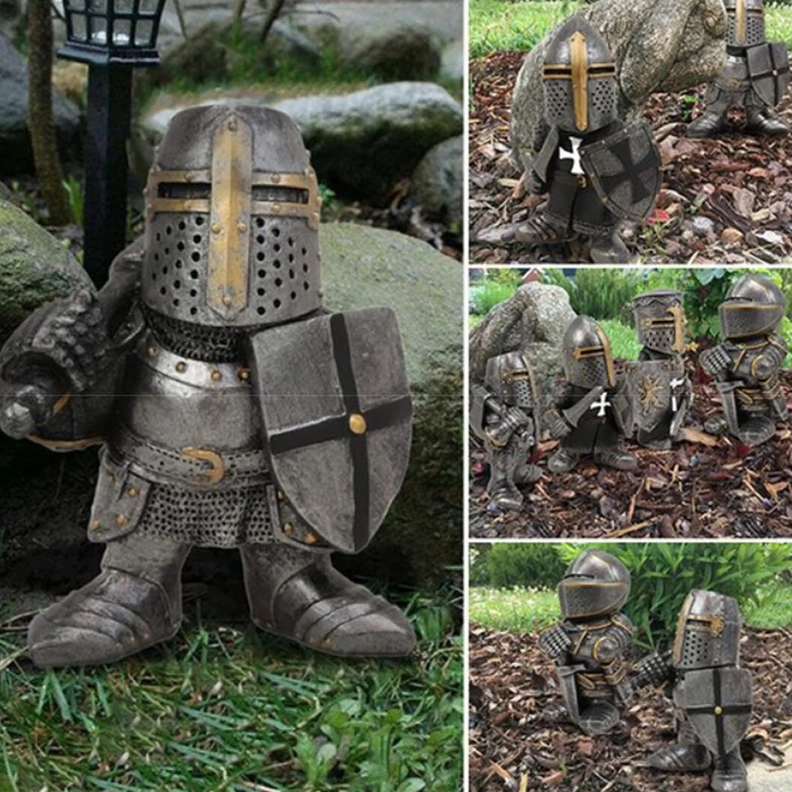 Statua del nano da giardino Cavaliere Scultura Nana Cavaliere Scultura Cavaliere Guardiano Ornamenti Nano da Giardino Adatto per giardini, prati e cortili (Ritter D)