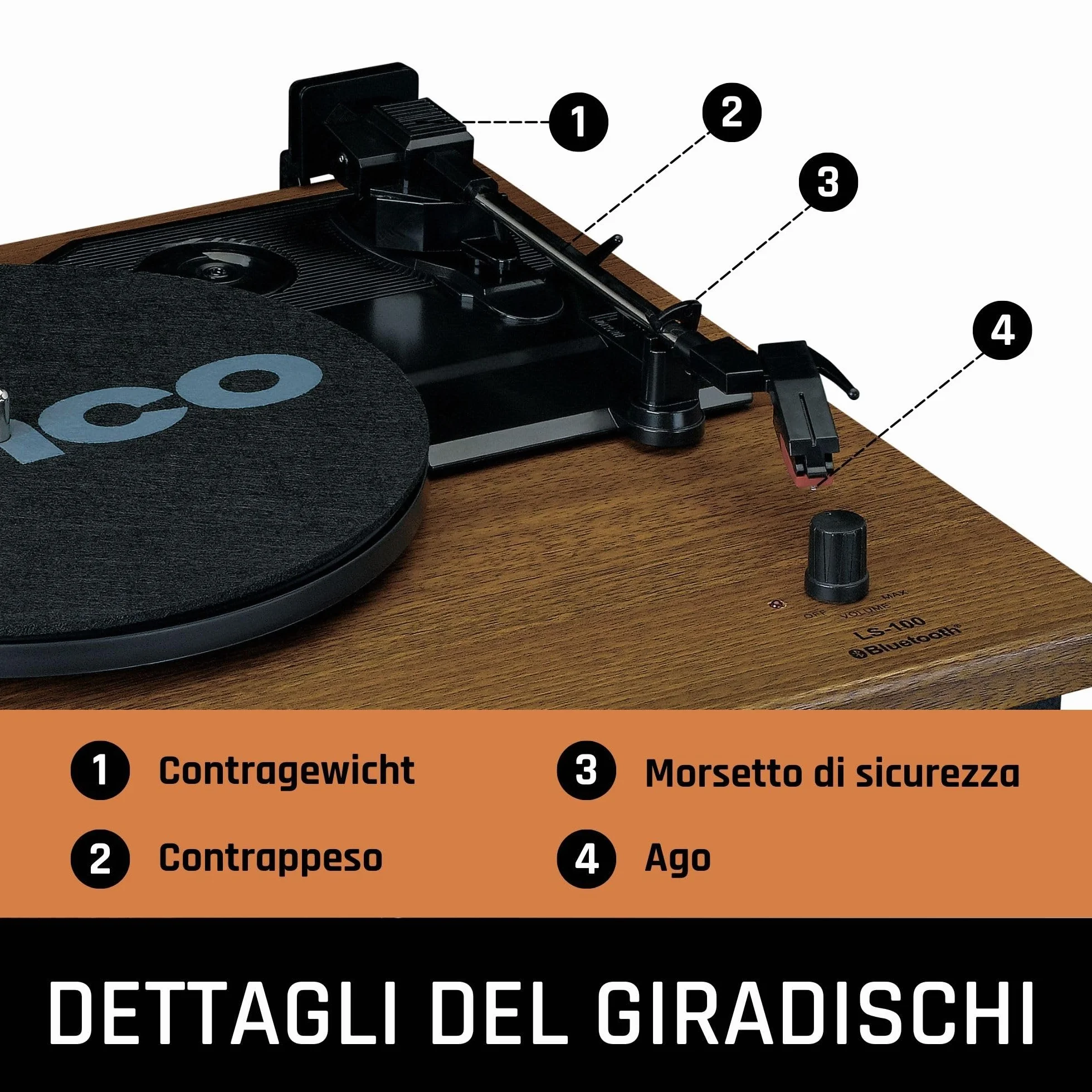 Lenco LS-100 Giradischi Hi-Fi Bluetooth 5.0 20 watt RMS Altoparlanti esterni