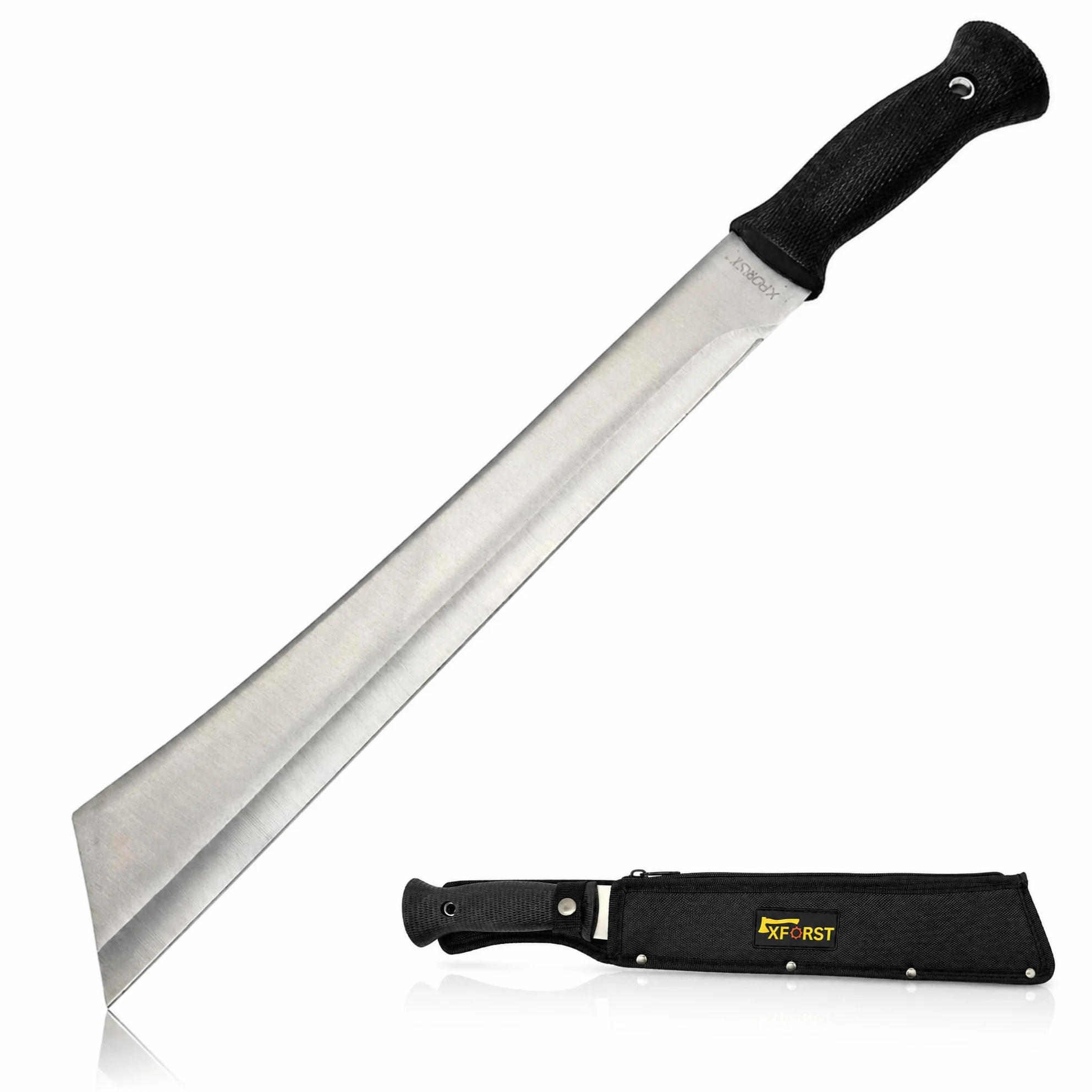 Machete Xforst da Bosco, Roncola Professionale e Grande Coltello Outdoor, Attrezzo da Taglio per Giardino, Rovi, Rami e Legna, Acciaio Inossidabile, con Custodia, 46 cm, BUC