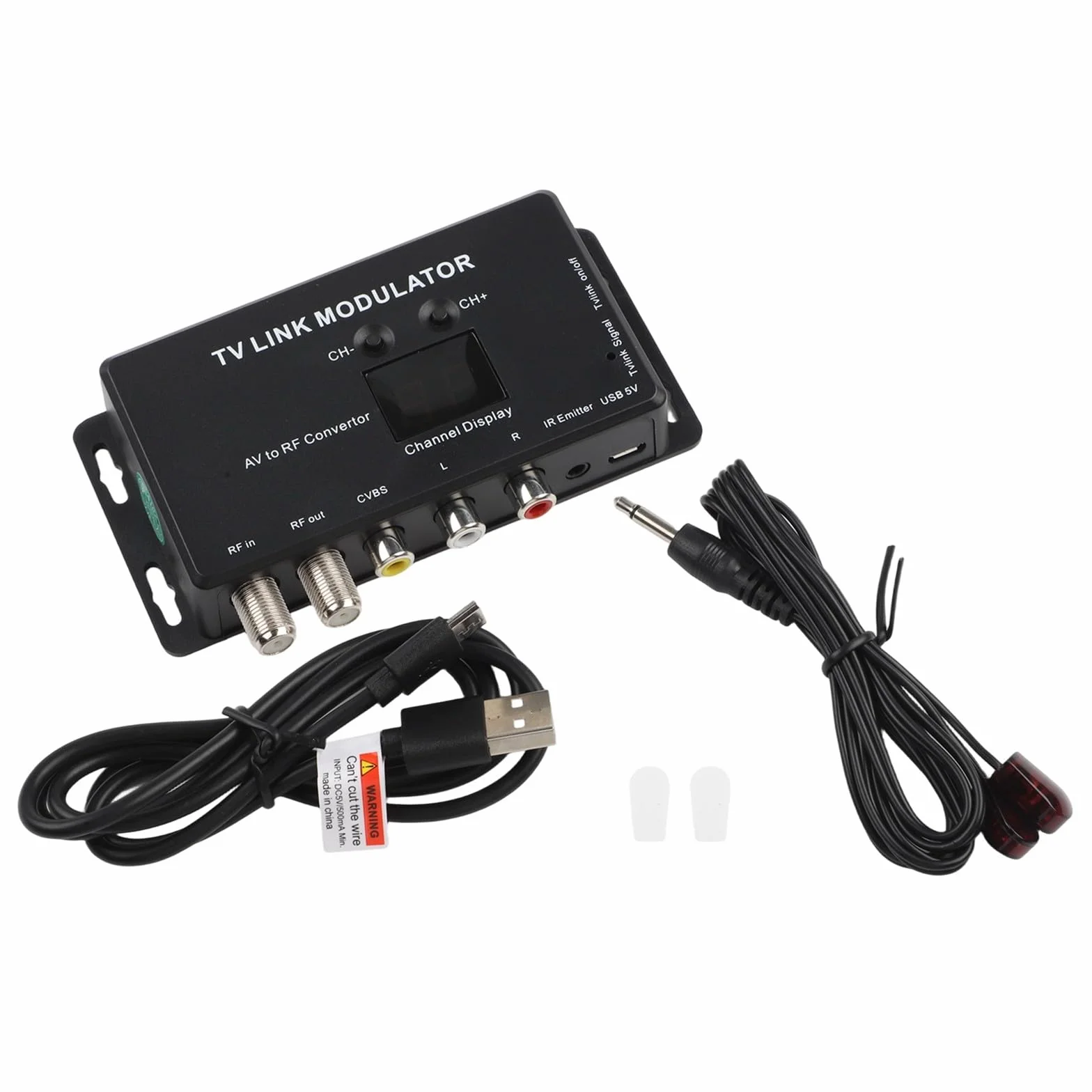 TM70 UHF TV Link Modulatore AV a RF Converter con display canale, uscita regolabile PAL/NTSC nero