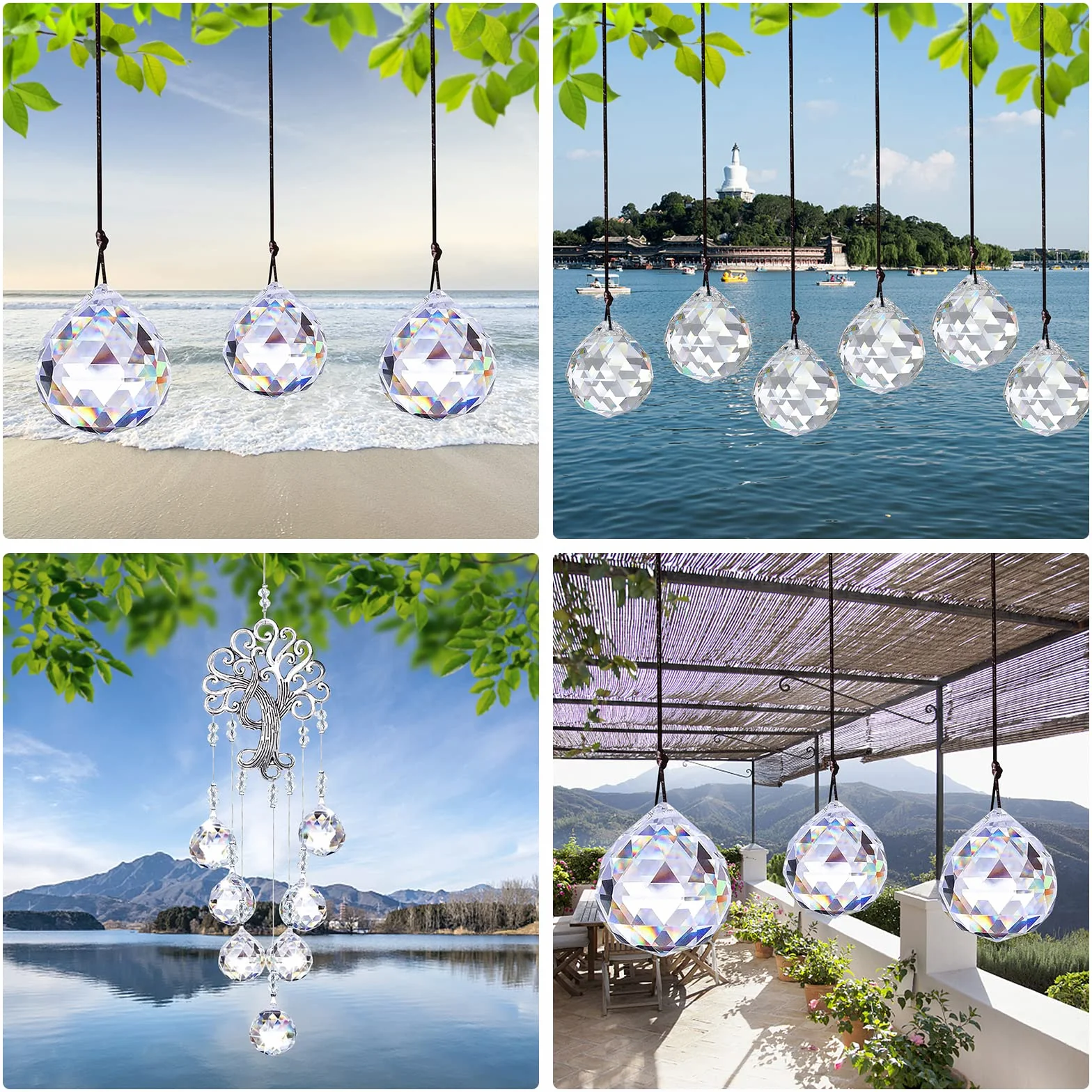 3 prisma in vetro di cristallo, con sfera di cristallo, decorazione da appendere, decorazione per stanza, lampada da giardino