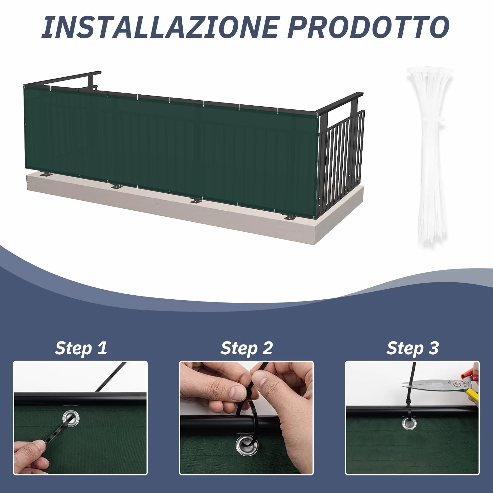 HENG FENG Frangivisto Balcone 0.9x8m, PES Impermeabile Copri ringhiera Balcone, UV-Resistente, Protezione della Privacy, con Cinghie, Verde