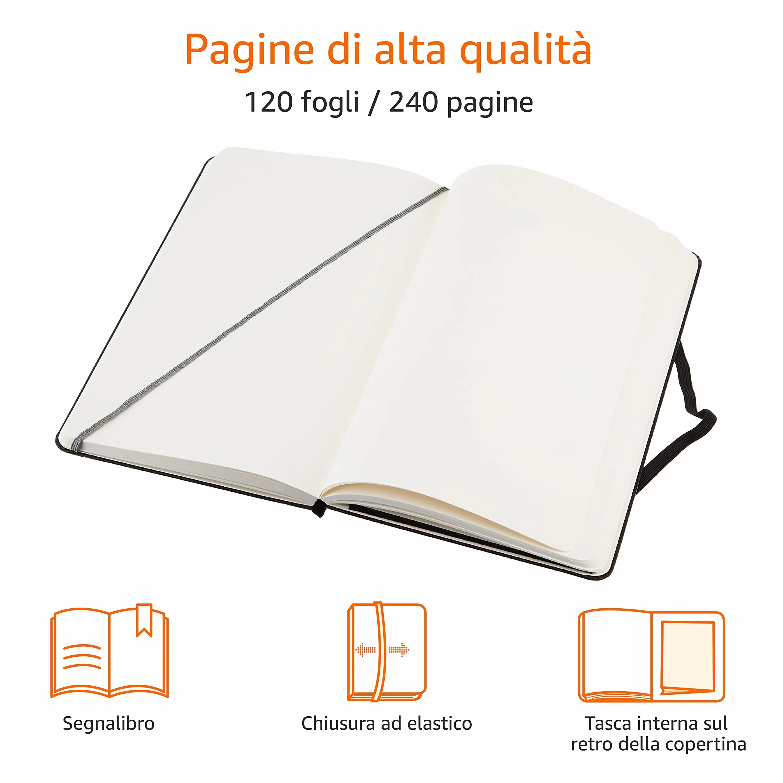 Amazon Basics Taccuino Classico A5 Senza Righe Nero