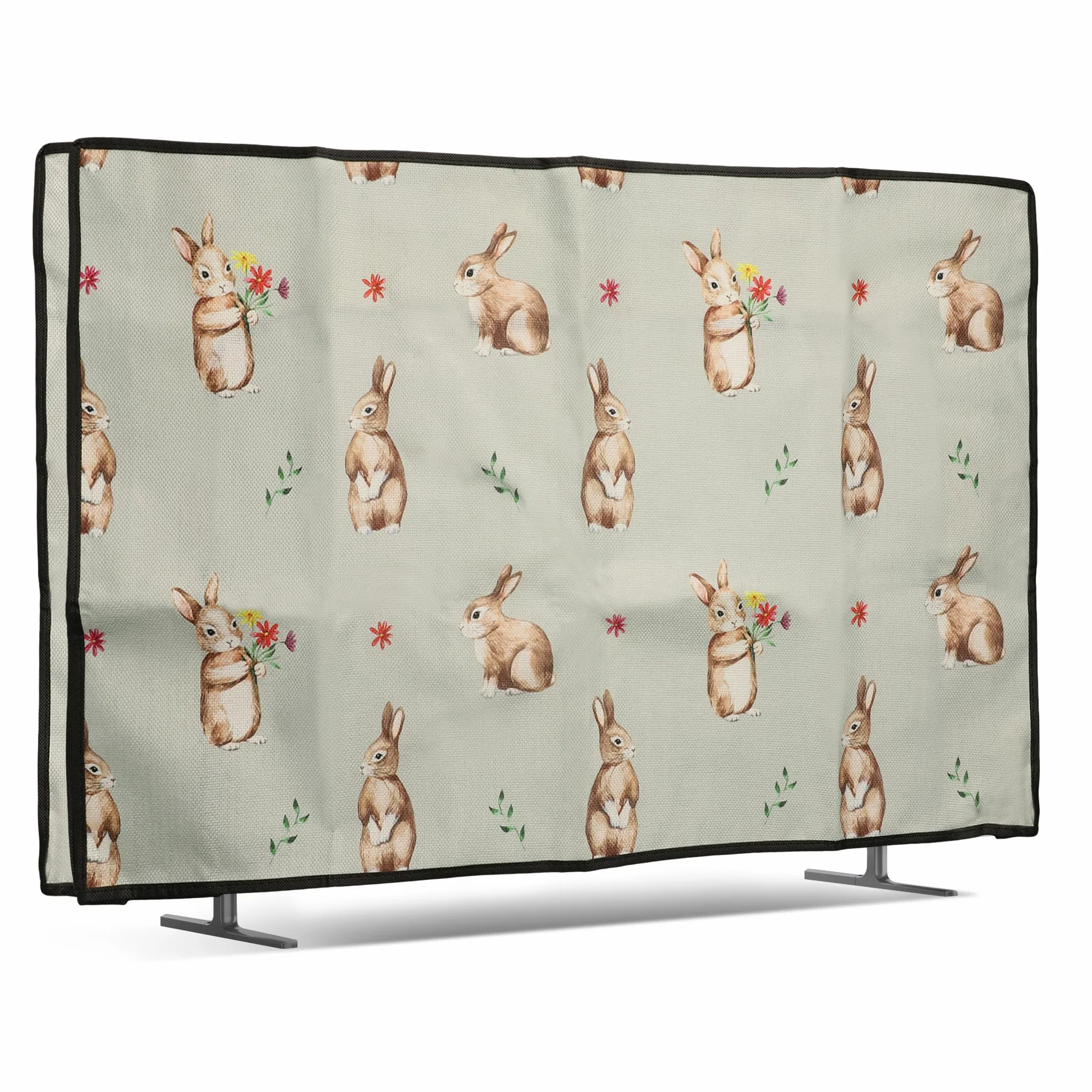kwmobile Custodia per Schermo TV 40" - Copri Schermo Antipolvere in Lino - Conigli e Fiori
