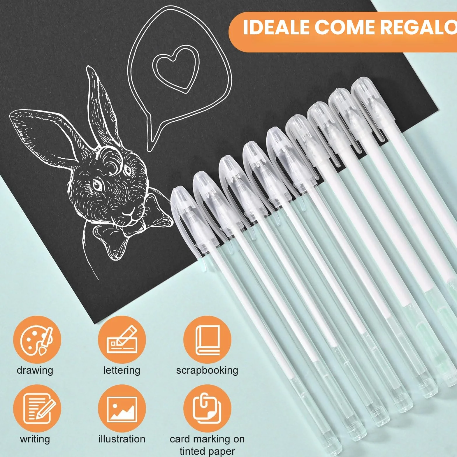 Set di 9 penne gel bianche 0,6 mm 0,8 mm per disegno su carta nera