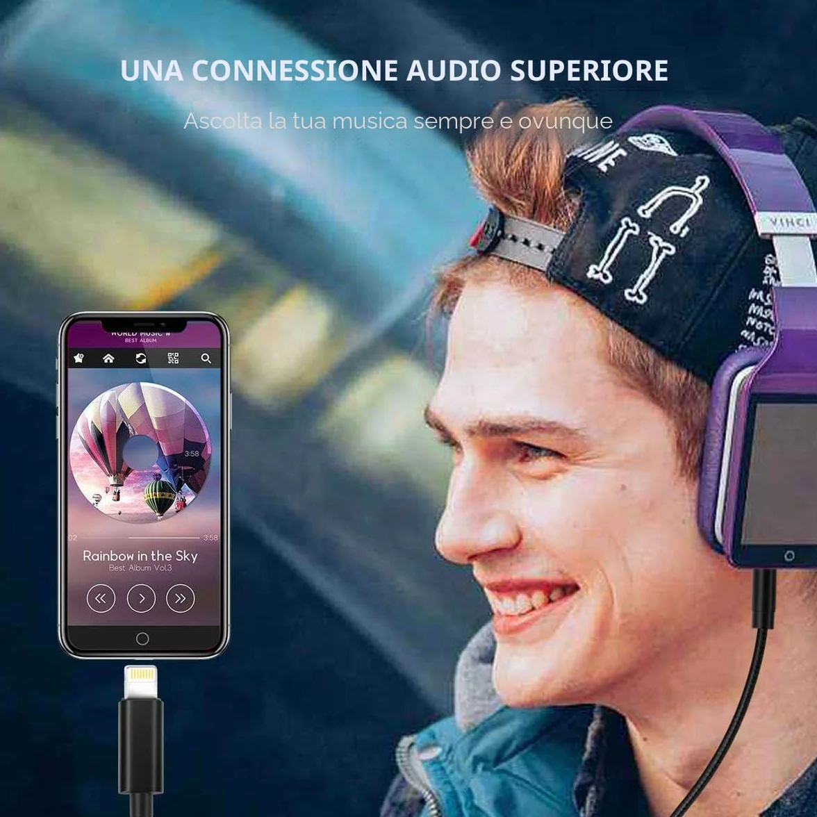 Cavo Aux iPhone MFi Lightning Jack 3,5mm per Auto iPhone 13 Pro Max 12