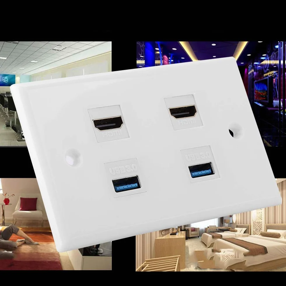 Piastra da parete HDMI 2 porte HDMI 2 porte USB 3.0 accoppiatore copertura video HDTV