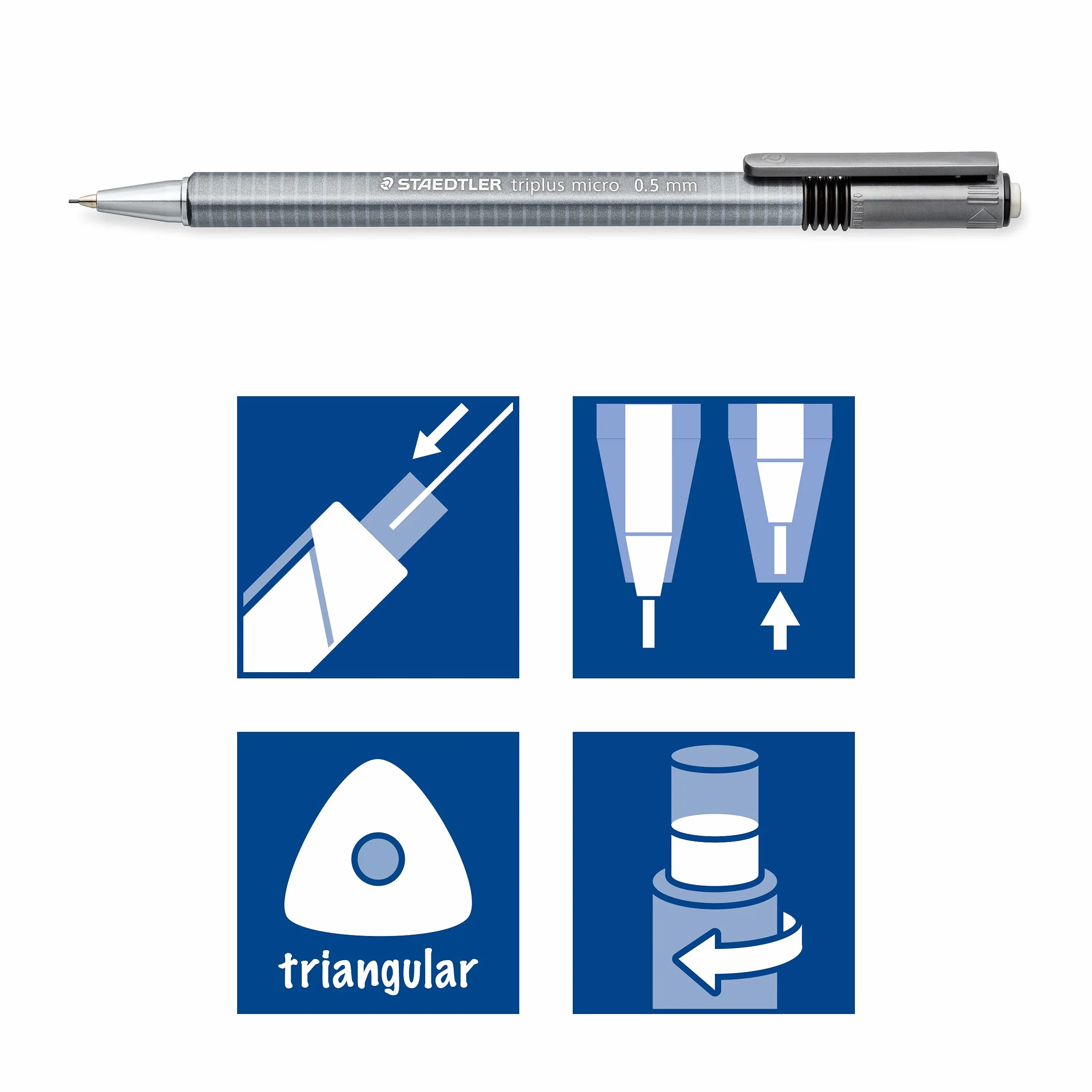 Staedtler Triplus Micro Portamine 0.5 con Gommino Integrato e Tubetto Mine, Matita Meccanica per Disegno e Scrittura