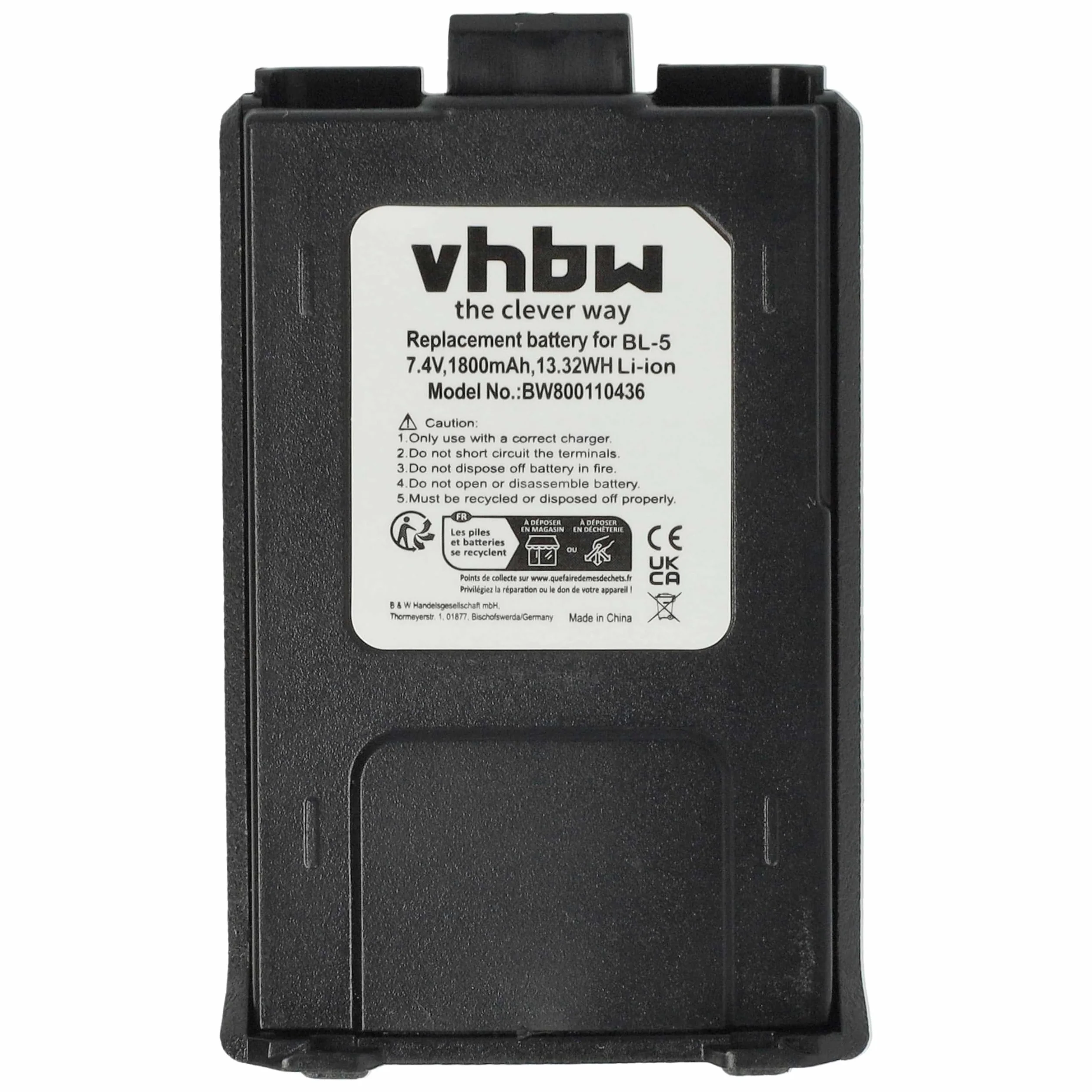 vhbw batteria compatibile Baofeng UV-5R UV-5RE UV-5RA 1800mAh 7,4V Li-Ion sostituisce BL-5