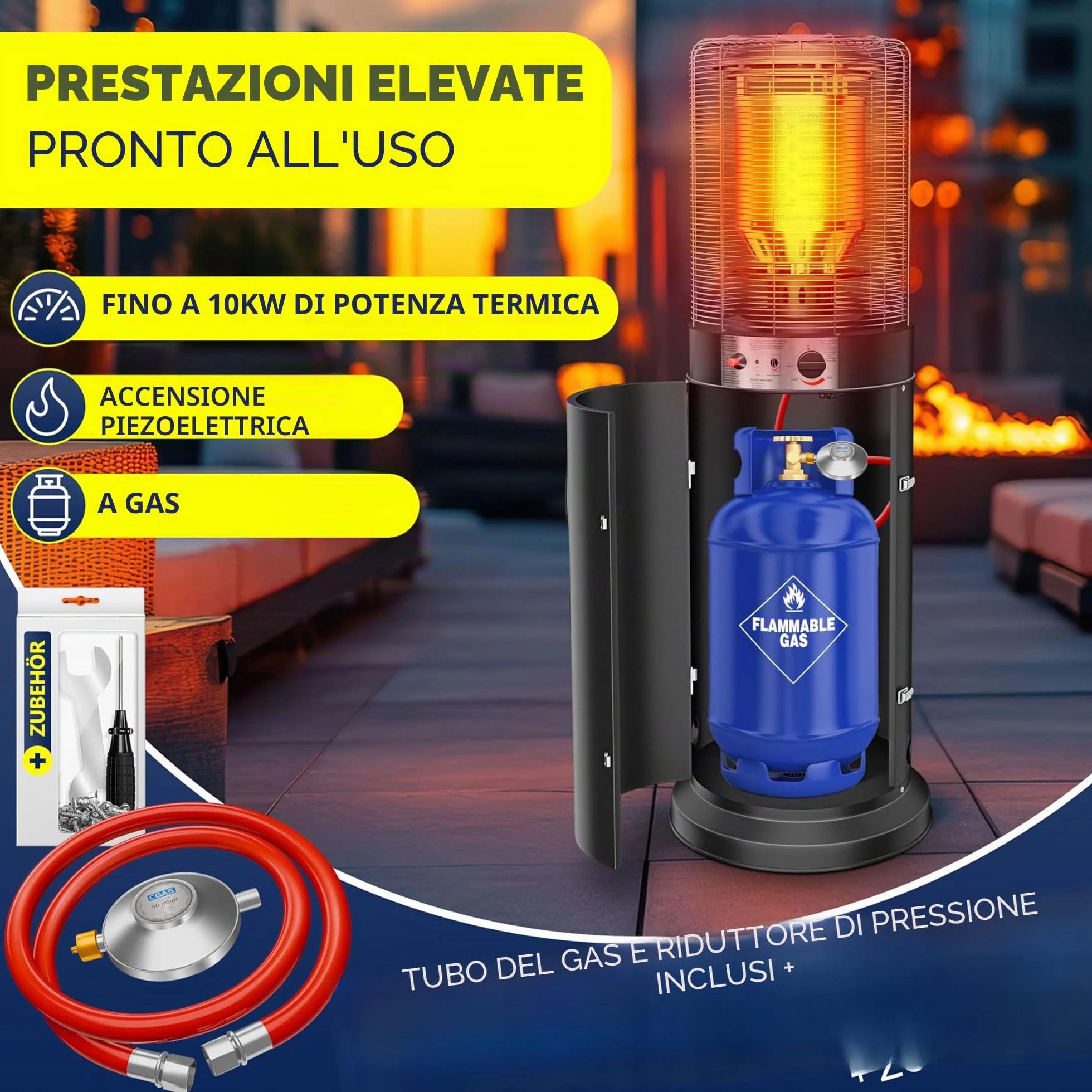 KESSER Riscaldatore radiante a gas Fungo 12,5 kW Stufa da esterno Nero