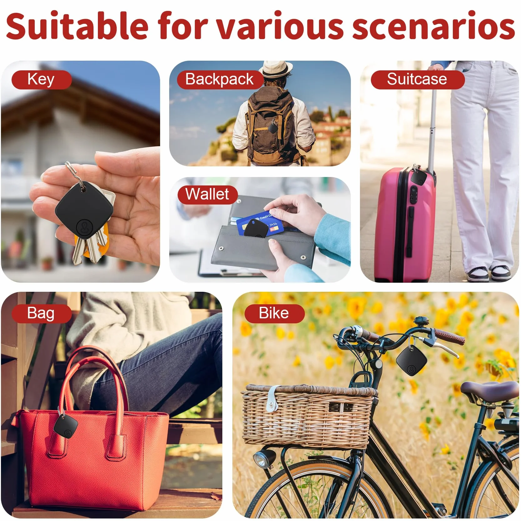 Air Tracker Android 4 Pezzi Smart Tracker Bluetooth Localizzatore Chiavi Bagagli Valigie Portafogli Nero