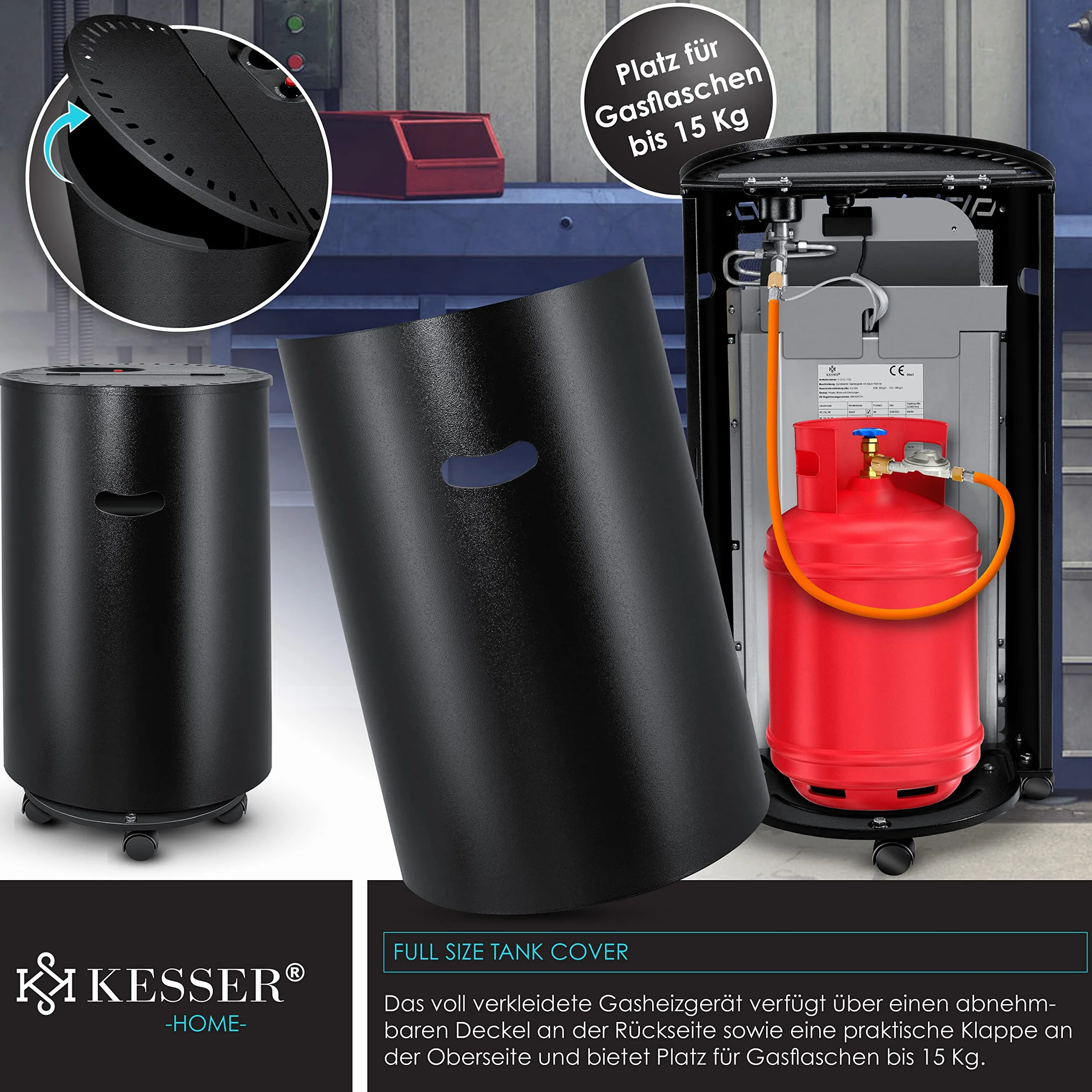 KESSER® Stufa a Gas in Ceramica da 4200 Watt radiante, incl. regolatore di Pressione del Gas, Tubo Flessibile - Riscaldatore a Gas, Generatore di Calore Nero
