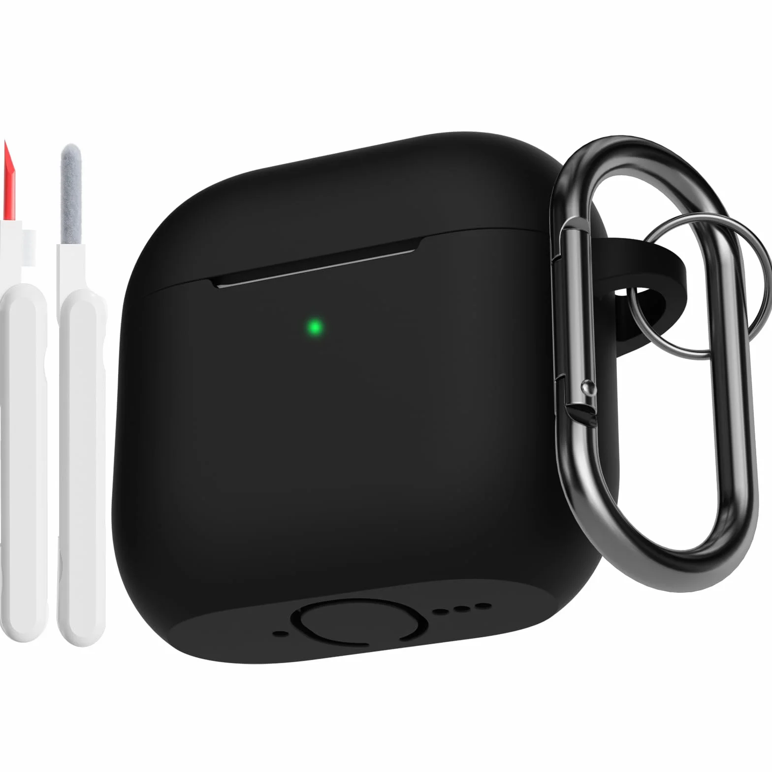 Custodia Case Compatibile con AirPods 4 2024, Cover Protettiva in Morbido Silicone per AirPods 4ª Generazione con Moschettone, LED Visibile, Nero