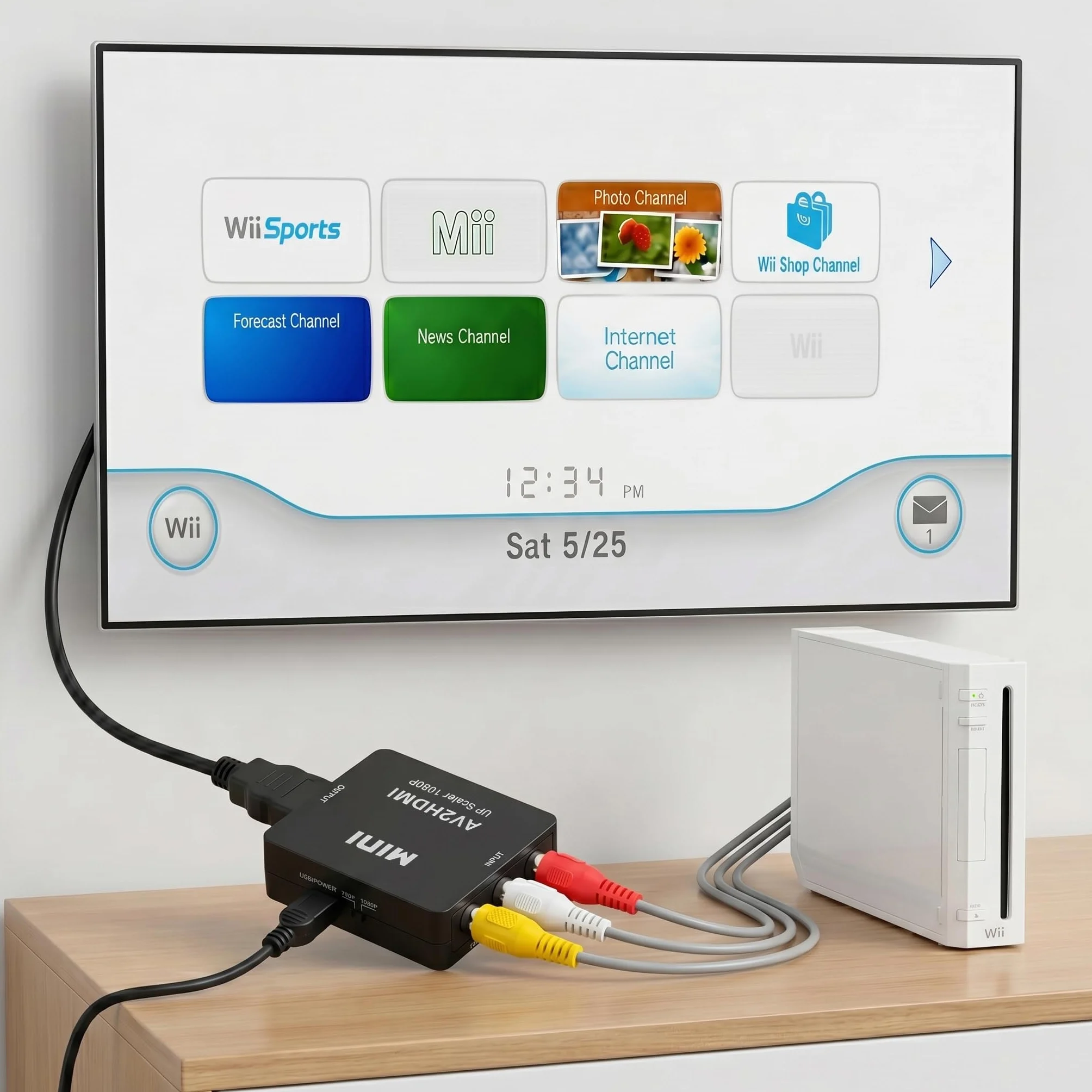 Convertitore RCA a HDMI, Adattatore AV a HDMI Mini 1080P, Composite Video Audio a HDMI, Plug & Play con Cavo USB, PAL/NTSC/SECAM per PS1 PS2 Wii N64 VHS VCR DVD