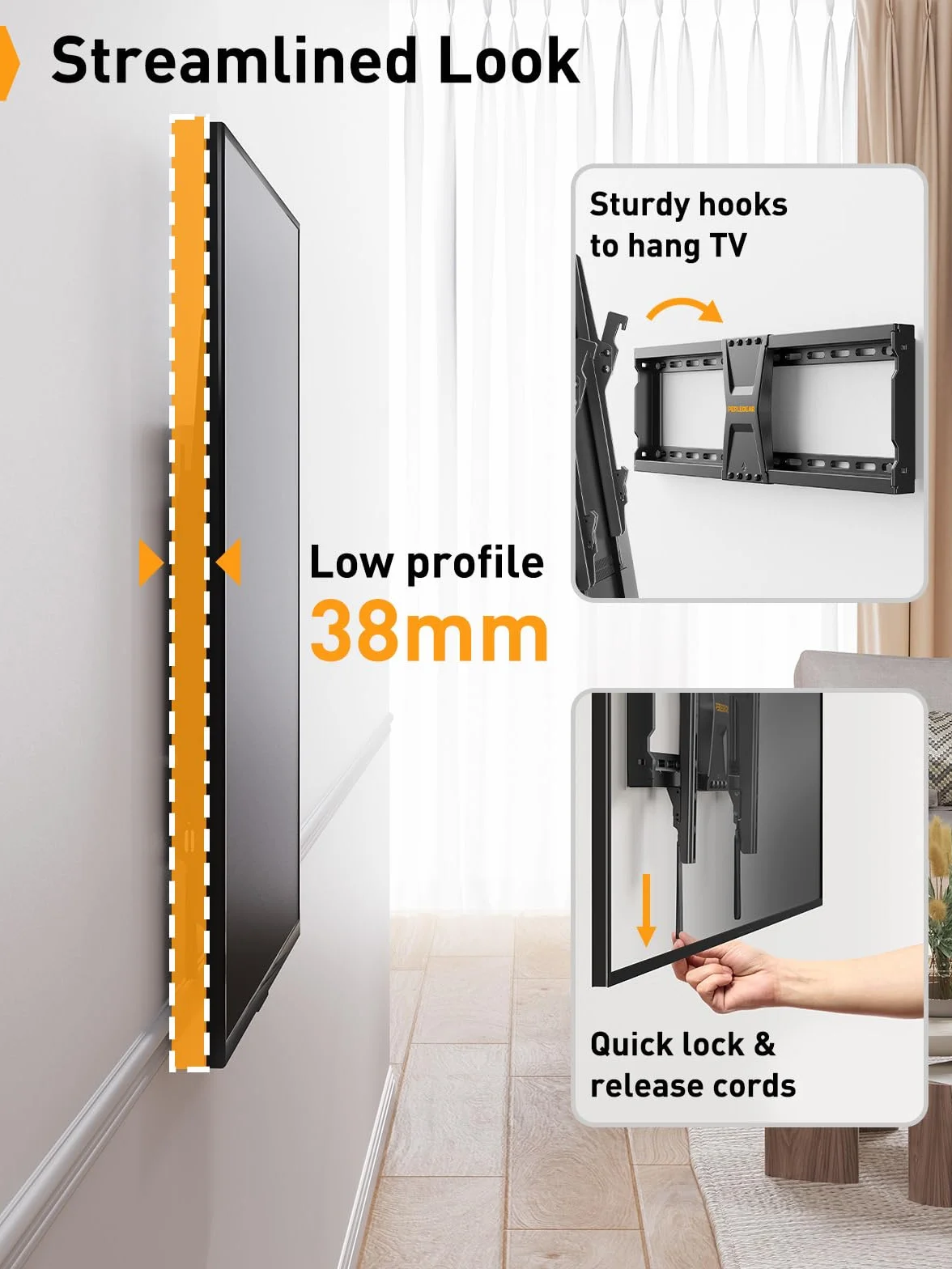 Perlegear Supporto TV Parete 37-82 Pollici, Staffa TV Inclinabile 60 kg, VESA 600x400 mm
