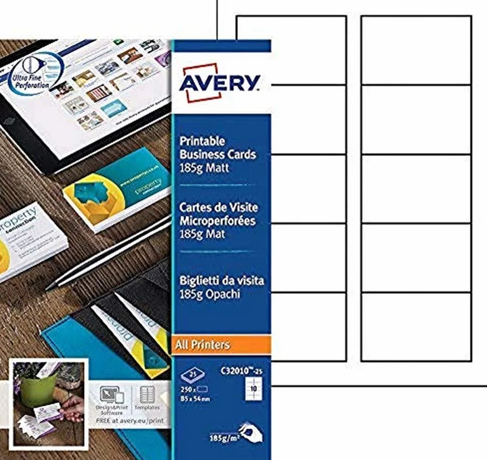 Avery C32010-25 Biglietti da visita microperforati 185 g/m² 85 x 54 mm 250 pz