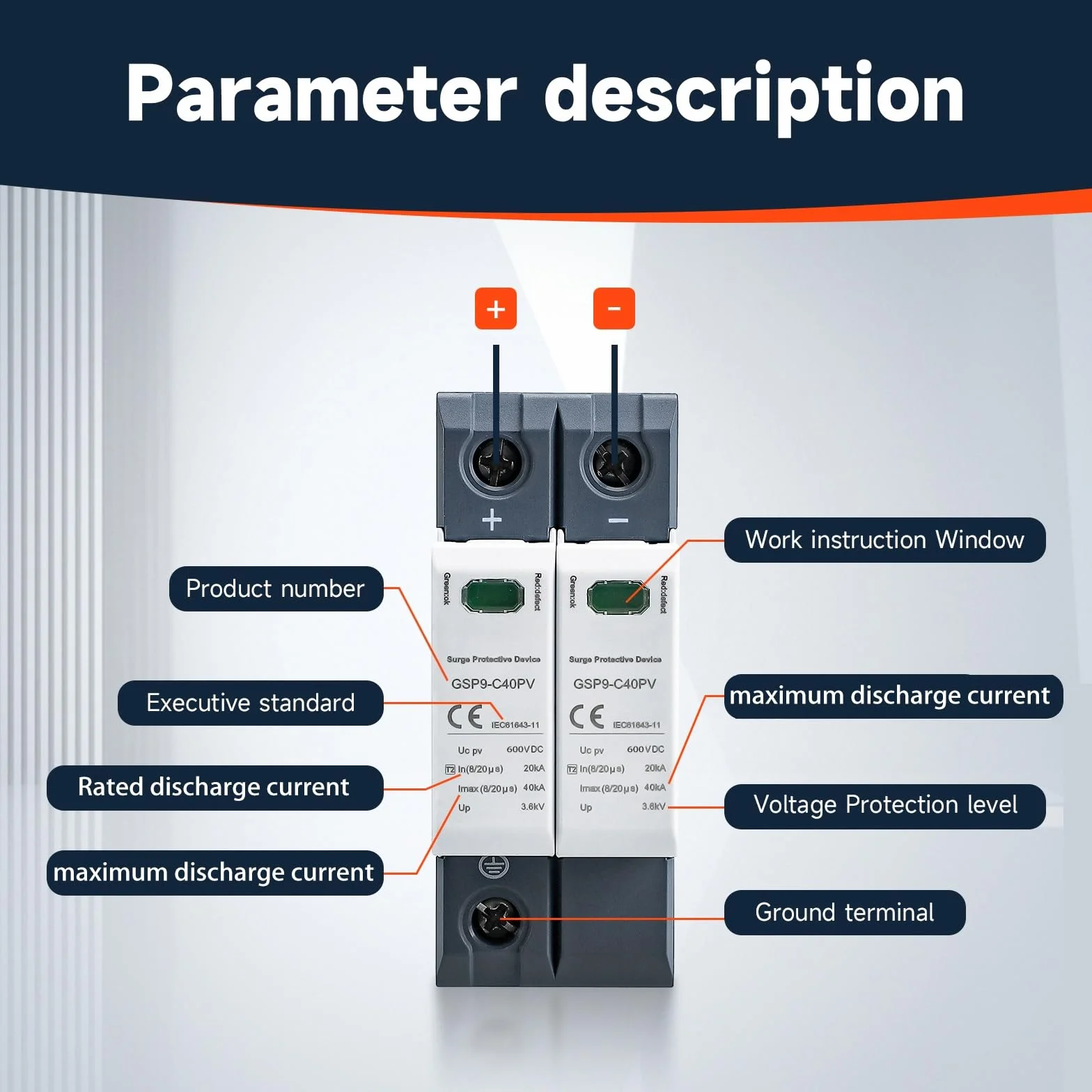 Scaricatore di Sovratensione GSP9-C40 2P 40kA 600VDC per Fotovoltaici e Bassa Tensione