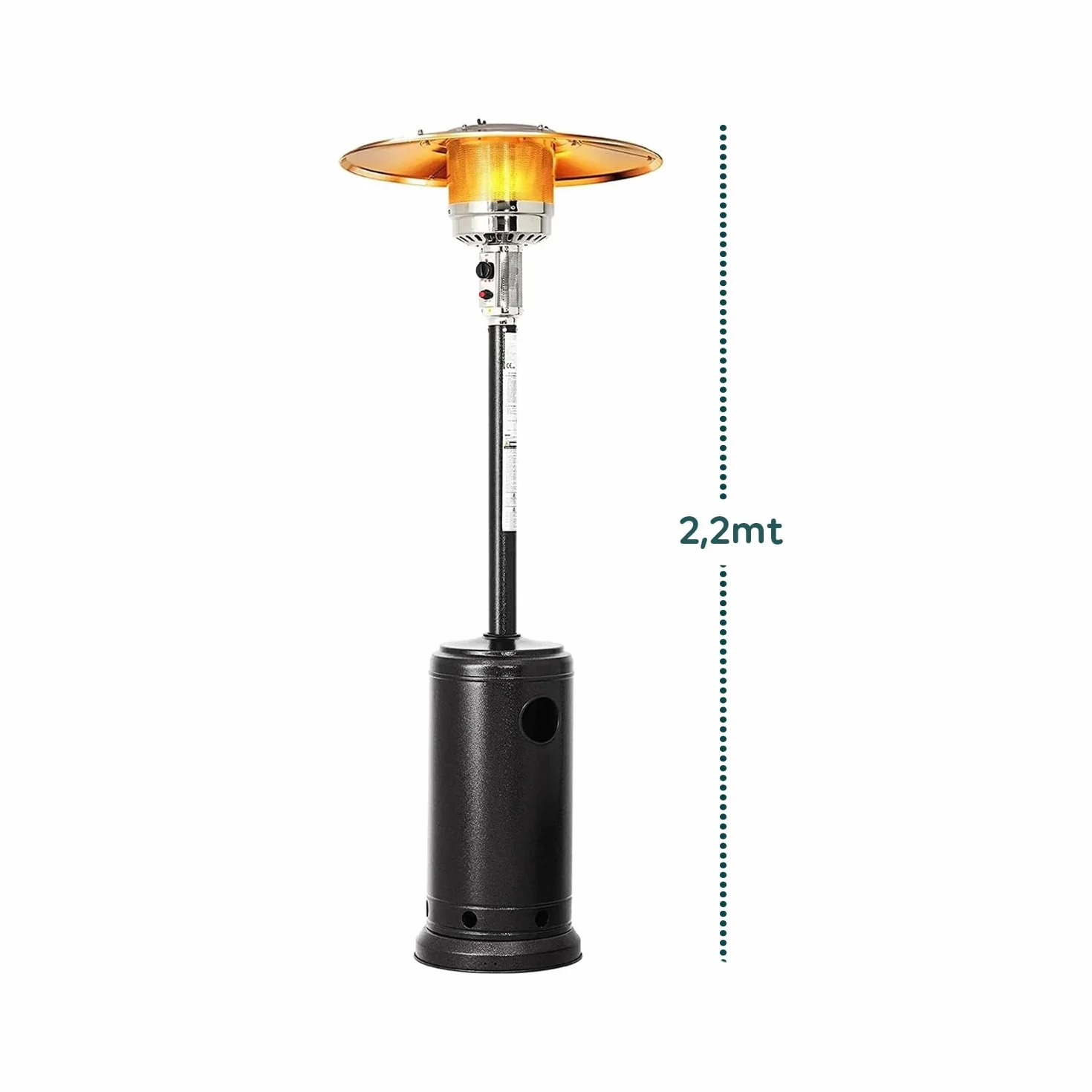 Stufa a Fungo Riscaldante per Esterno a Gas 12kW, Accensione Piezoelettrica, Ruote Integrate, Compatibile con Bombola 15Kg, Nero