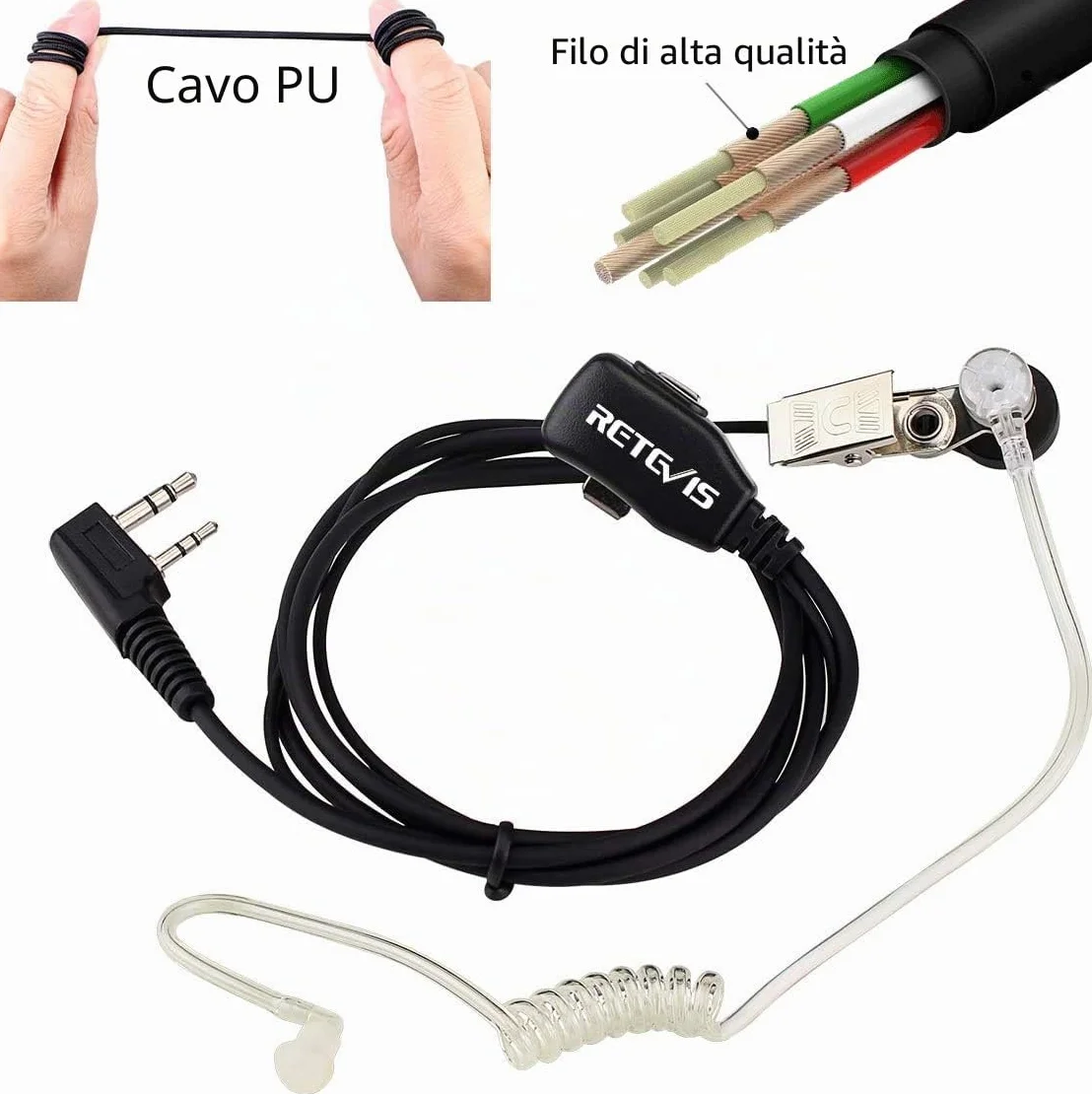Retevis Cuffie Walkie Talkie 2 Pin Auricolare con Tubo Acustico Trasparente Compatibile RT24 RT22 RT27 RT5 H777 Baofeng UV-5R BF-888S