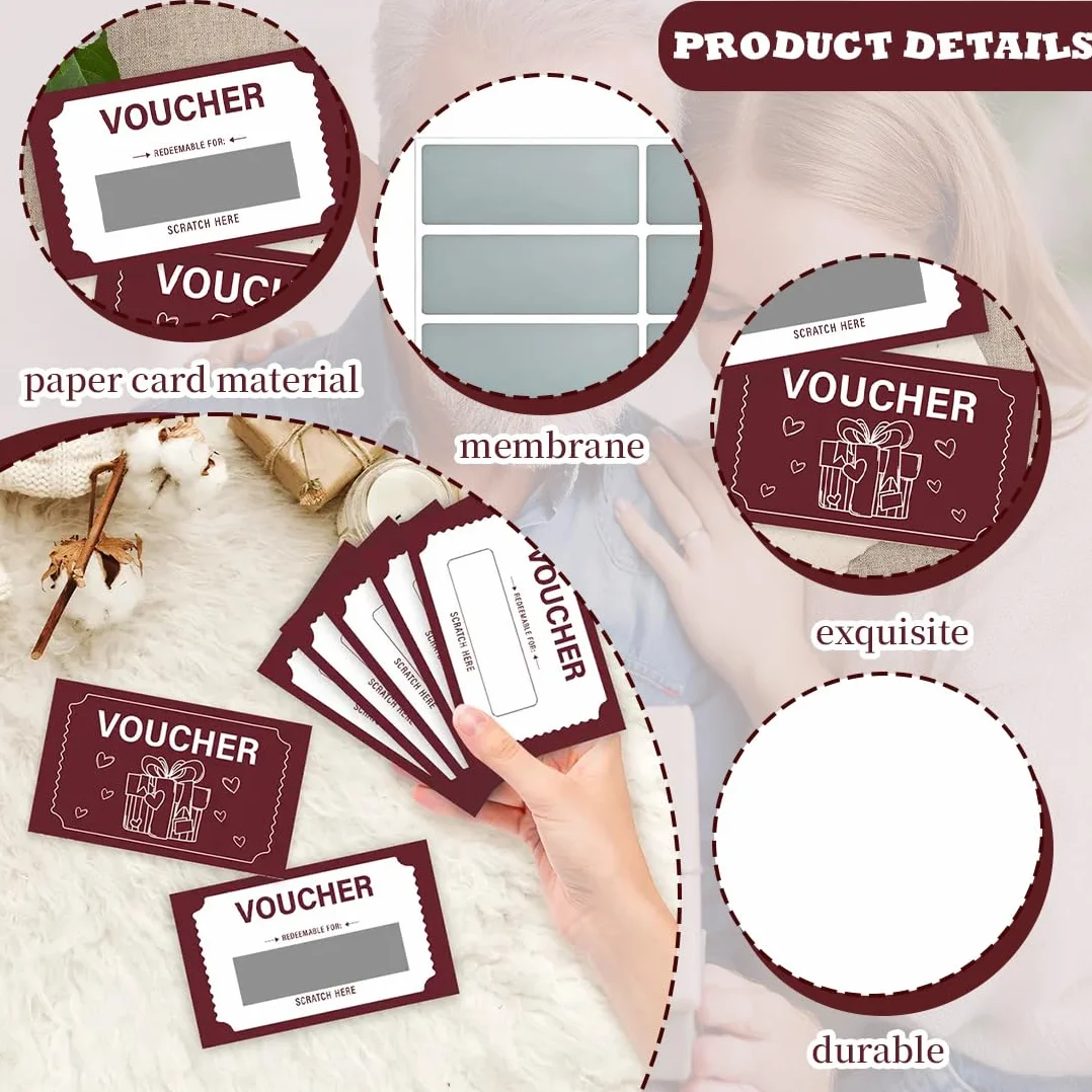 Carte Gratta e Vinci Vuote Rosso con Adesivi, Biglietti Scratch Off per Buoni Regalo DIY - Fornitura per Feste, Aziende, Compleanni e Matrimoni