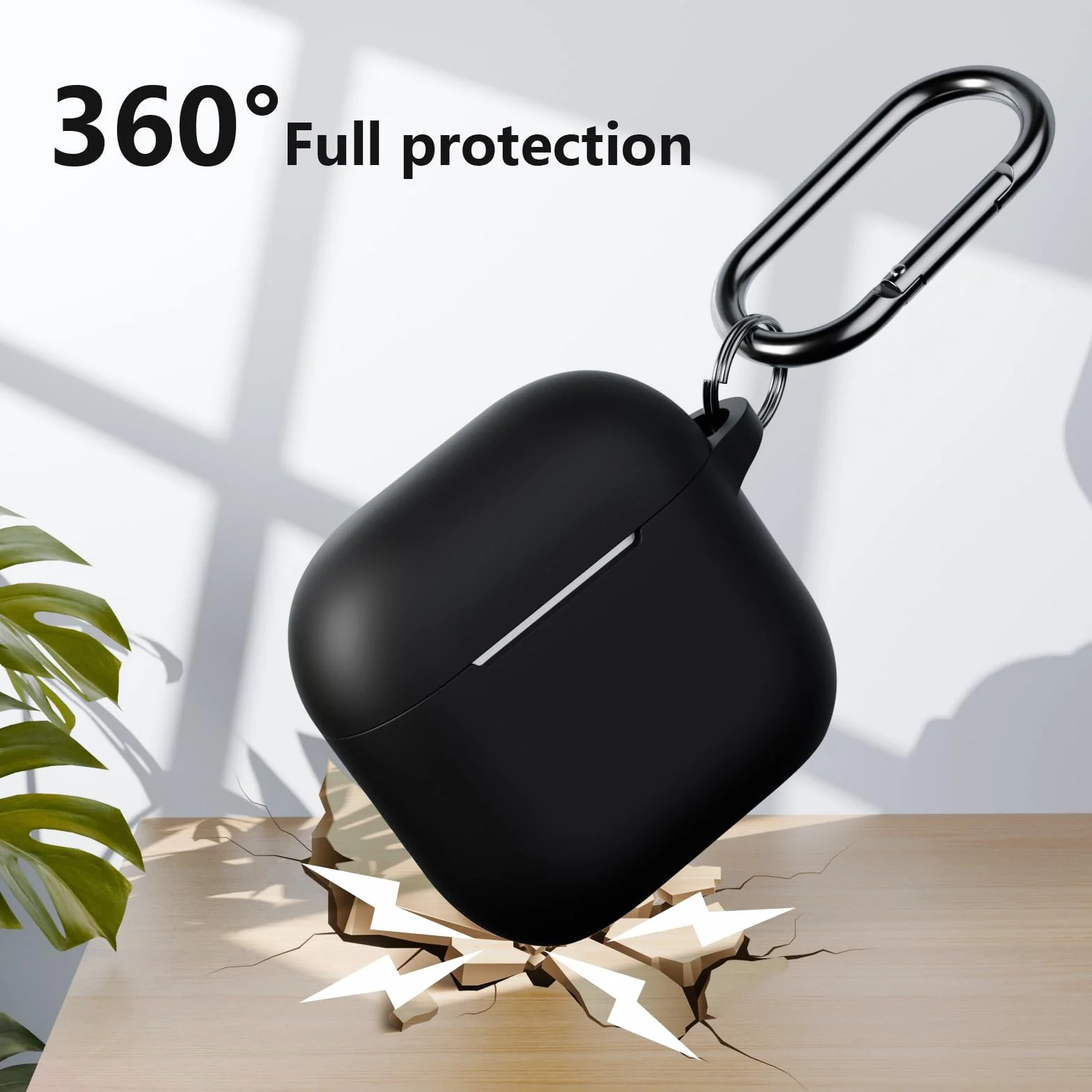 Custodia Case Compatibile con AirPods 4 2024, Cover Protettiva in Morbido Silicone per AirPods 4ª Generazione con Moschettone, LED Visibile, Nero