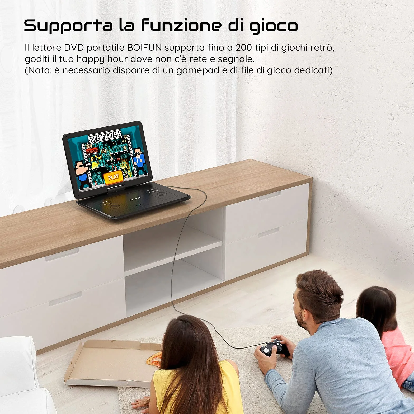 Lettore DVD Portatile 17,5" Schermo HD 16" Batteria 6 Ore USB/SD Sync TV Nero